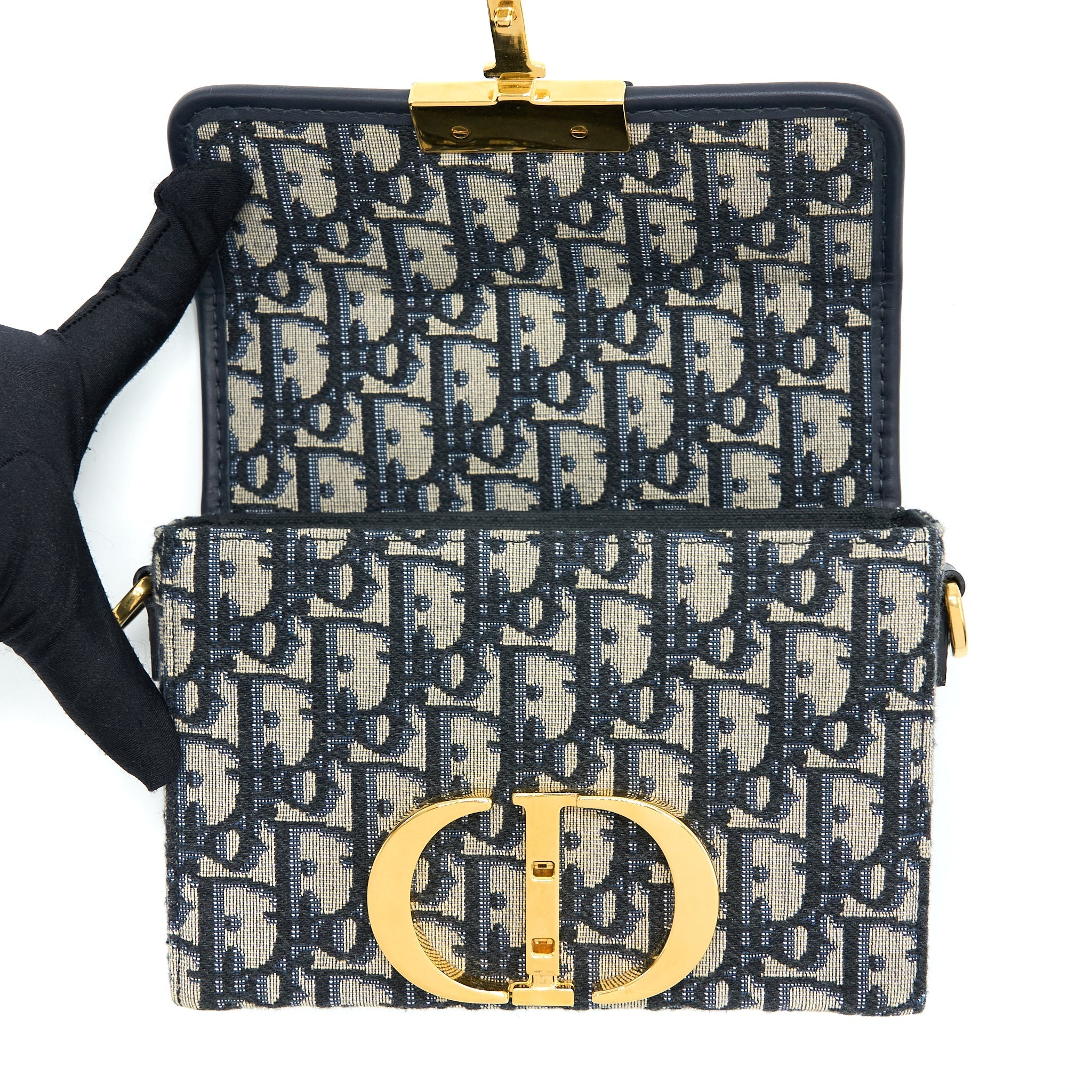 DIOR 30 MONTAIGNE MINI BOX BAG BLUE OBLIQUE GHW