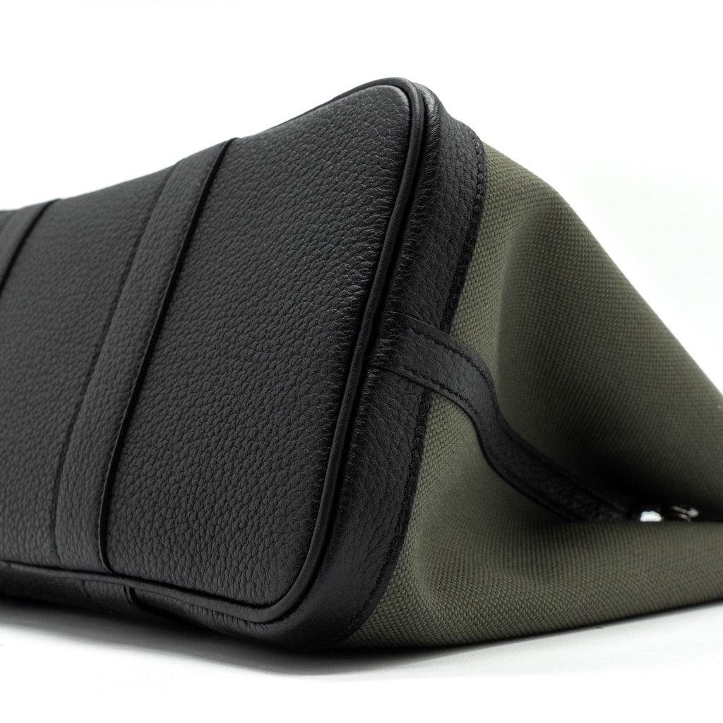 HERMES GARDEN PARTY 30 TOILE MILITAIRE/NEGONDA VERT DE GRIS/BLACK SHW