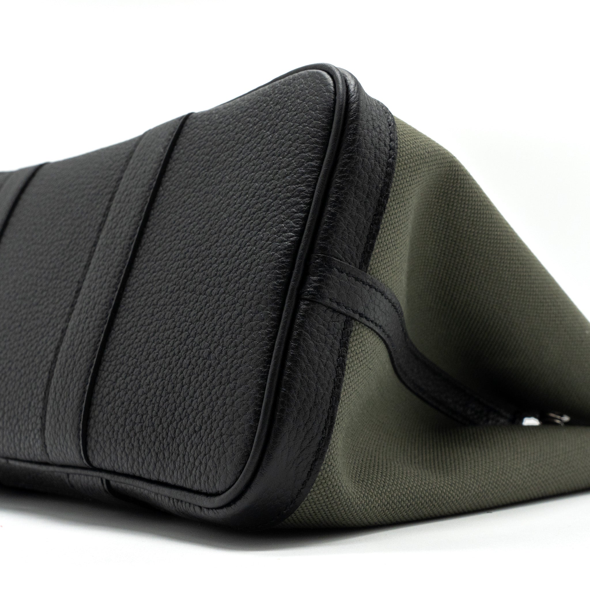 HERMES GARDEN PARTY 30 TOILE MILITAIRE/NEGONDA VERT DE GRIS/BLACK SHW