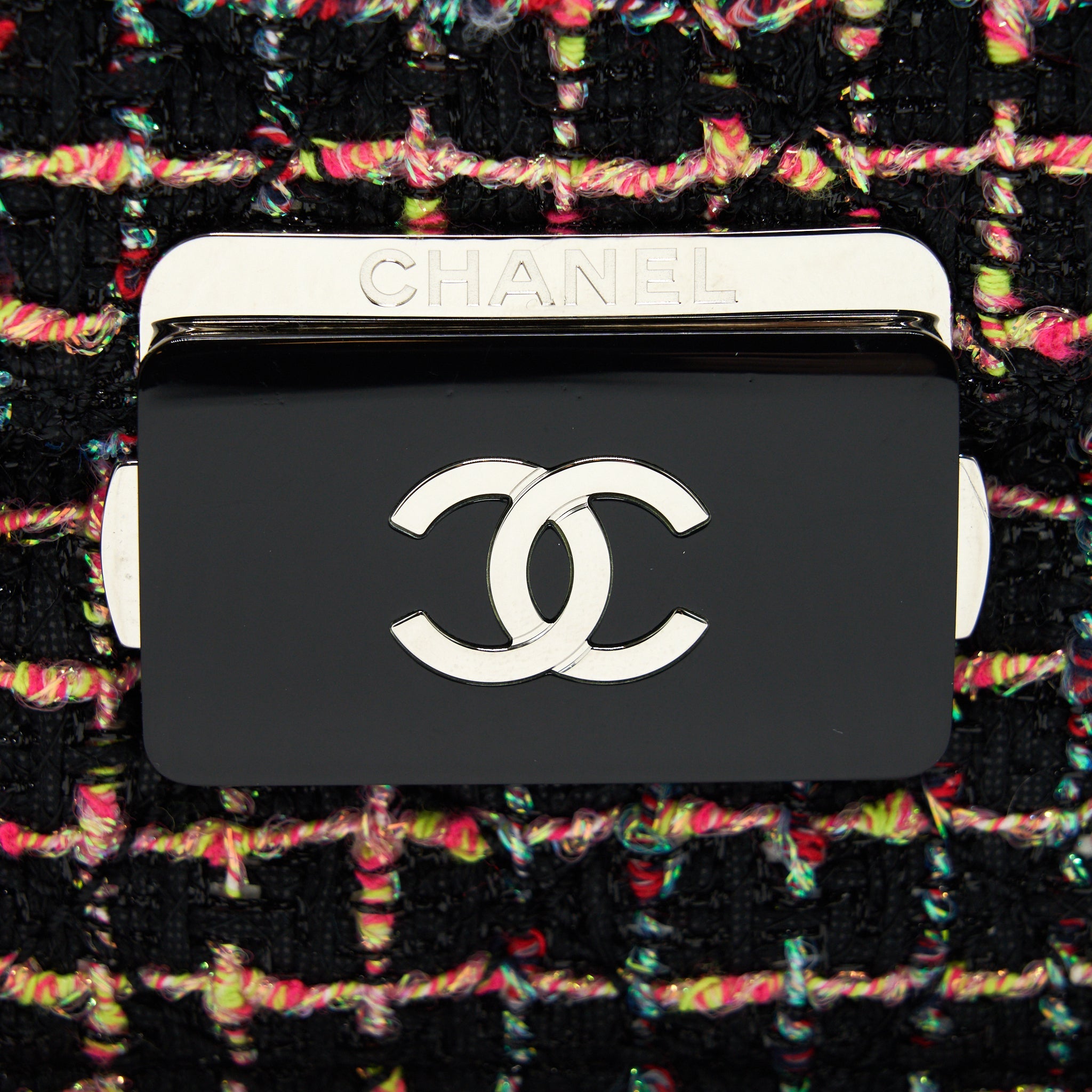 CHANEL TWEED QUILTED MINI BEAUTY LOCK FLAP BAG MULTICOLOR BLACK