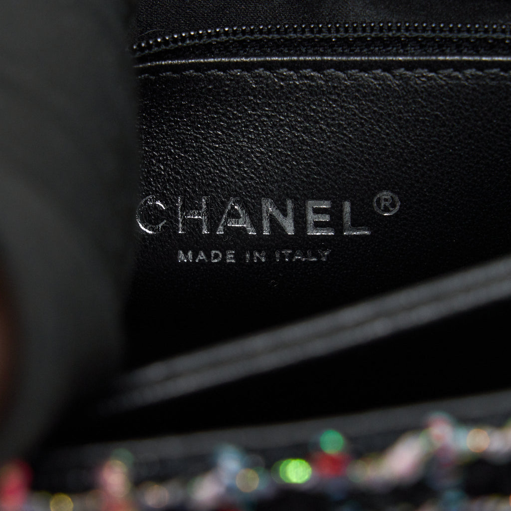 CHANEL TWEED QUILTED MINI BEAUTY LOCK FLAP BAG MULTICOLOR BLACK