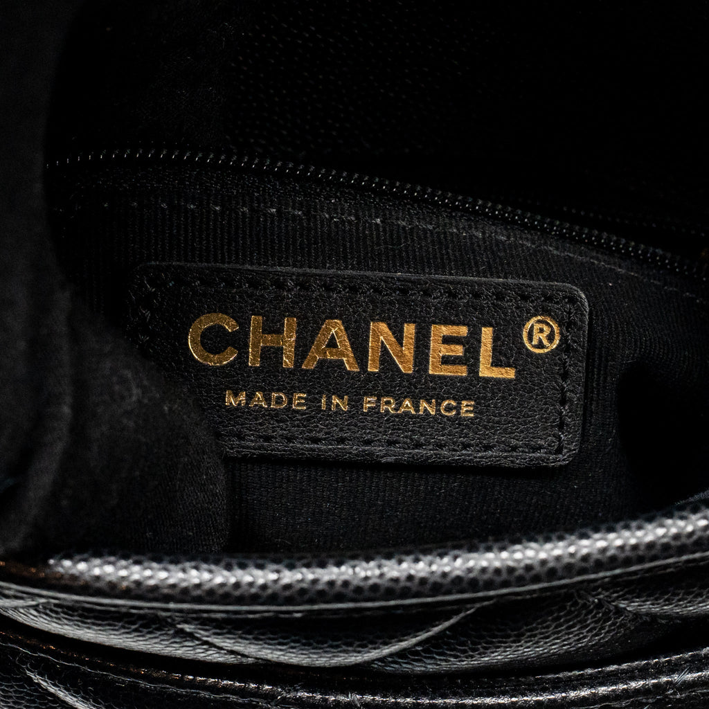 CHANEL 22K MINI FLAP BAG WITH TOP HANDLE CAVIAR BLACK GHW (MICROCHIP)