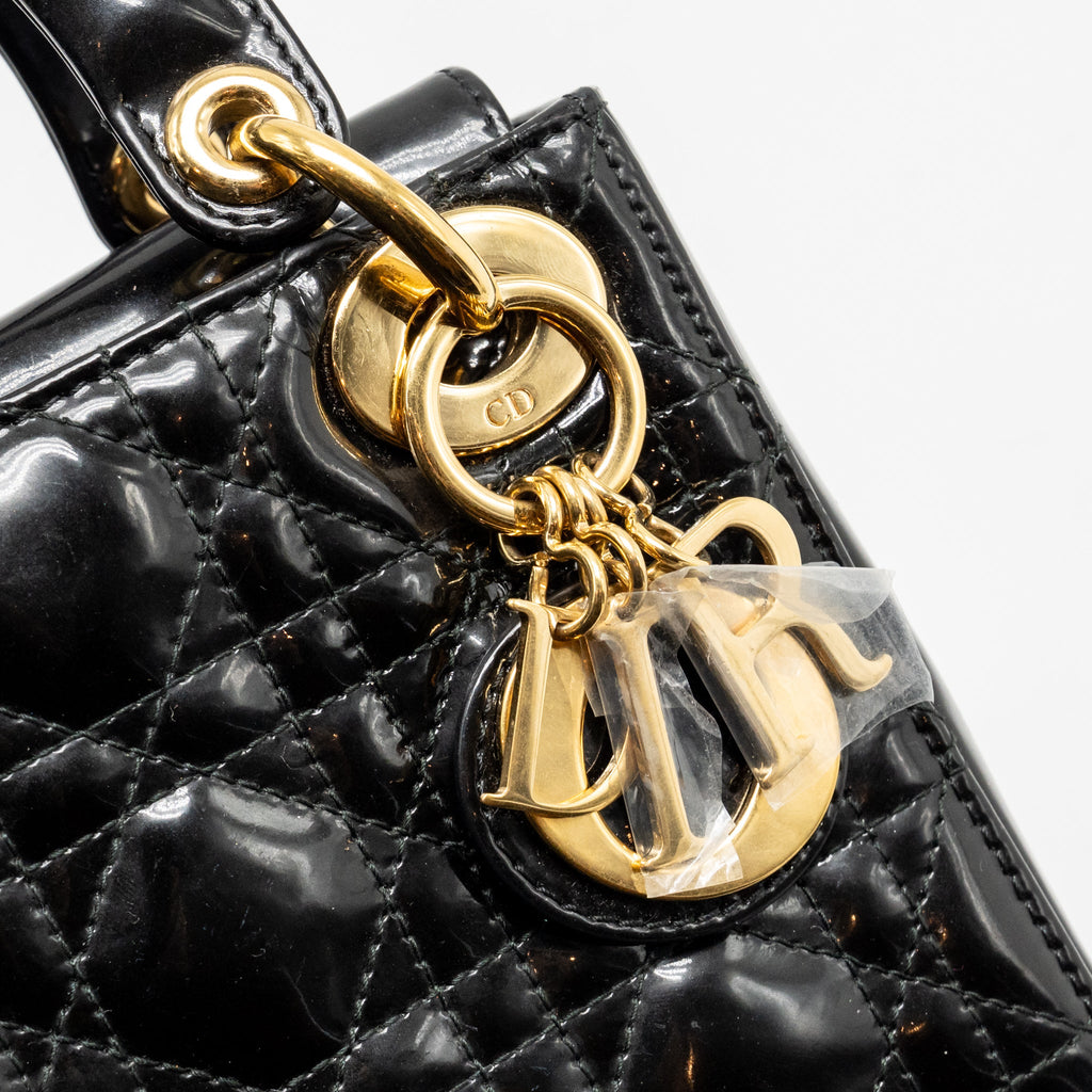 DIOR MINI LADY DIOR PATENT BLACK GHW