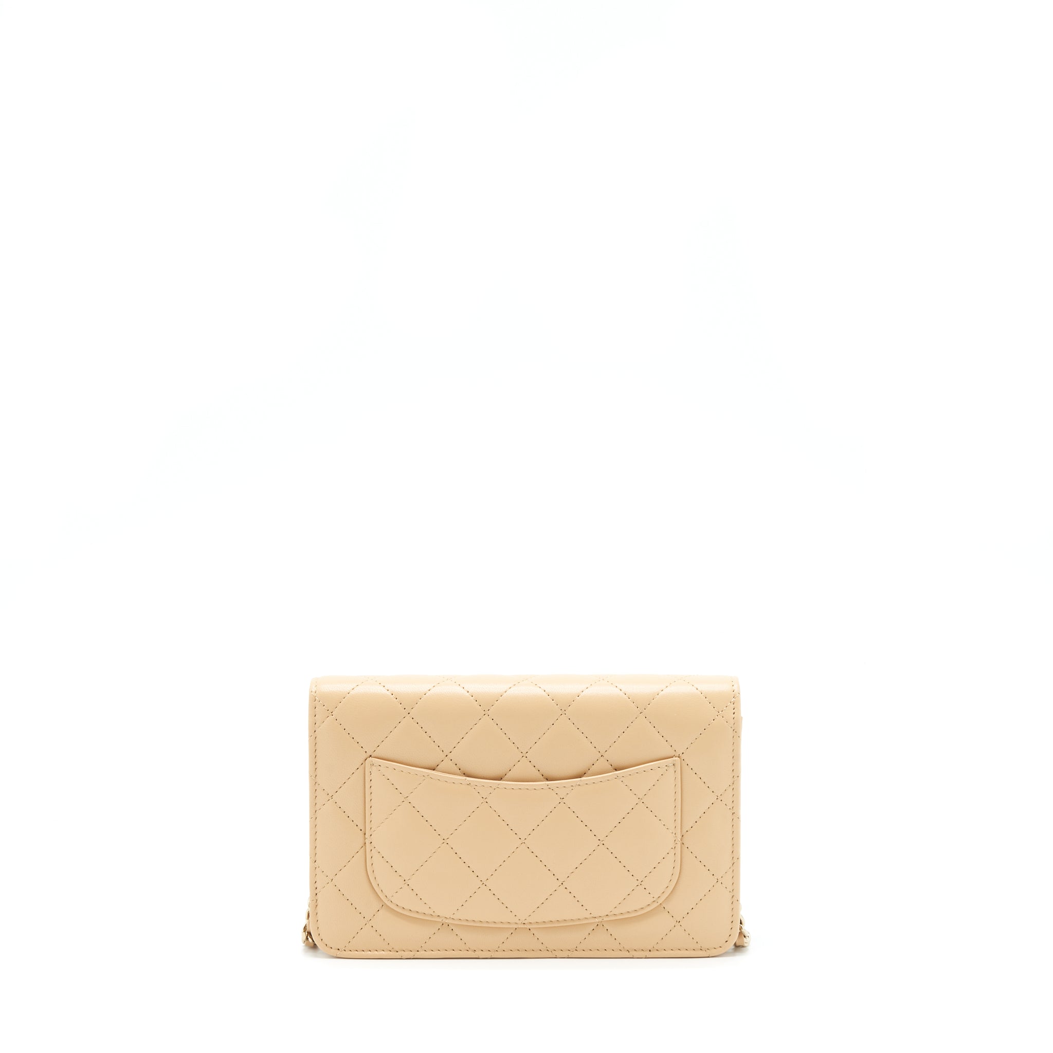 CHANEL CLASSIC WALLET ON CHAIN LAMBSKIN BEIGE LGHW（MICROCHIP）