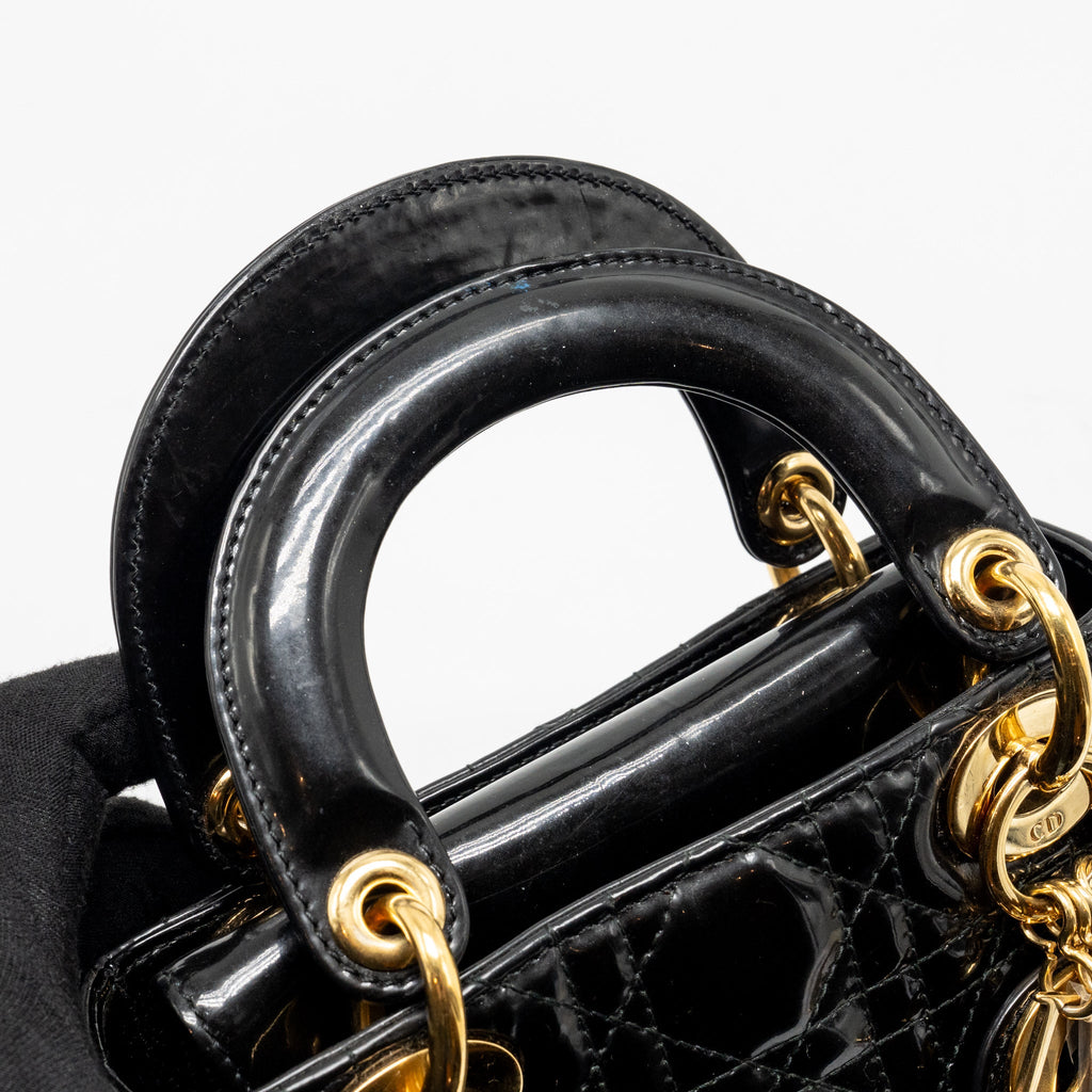 DIOR MINI LADY DIOR PATENT BLACK GHW