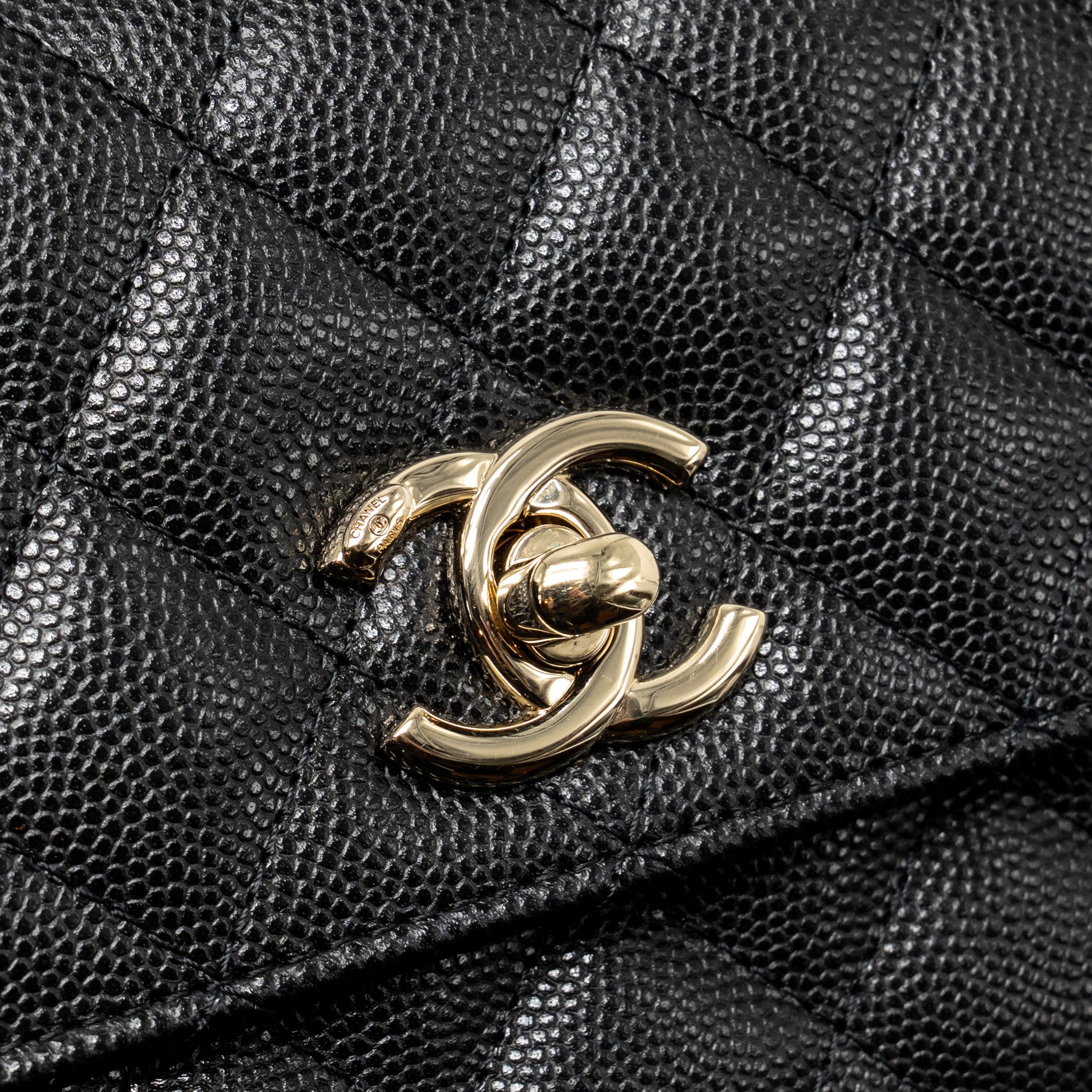 CHANEL COCO HANDLE CLUTCH WITH CHAIN CAVIAR BLACK LGHW (MICROCHIP)