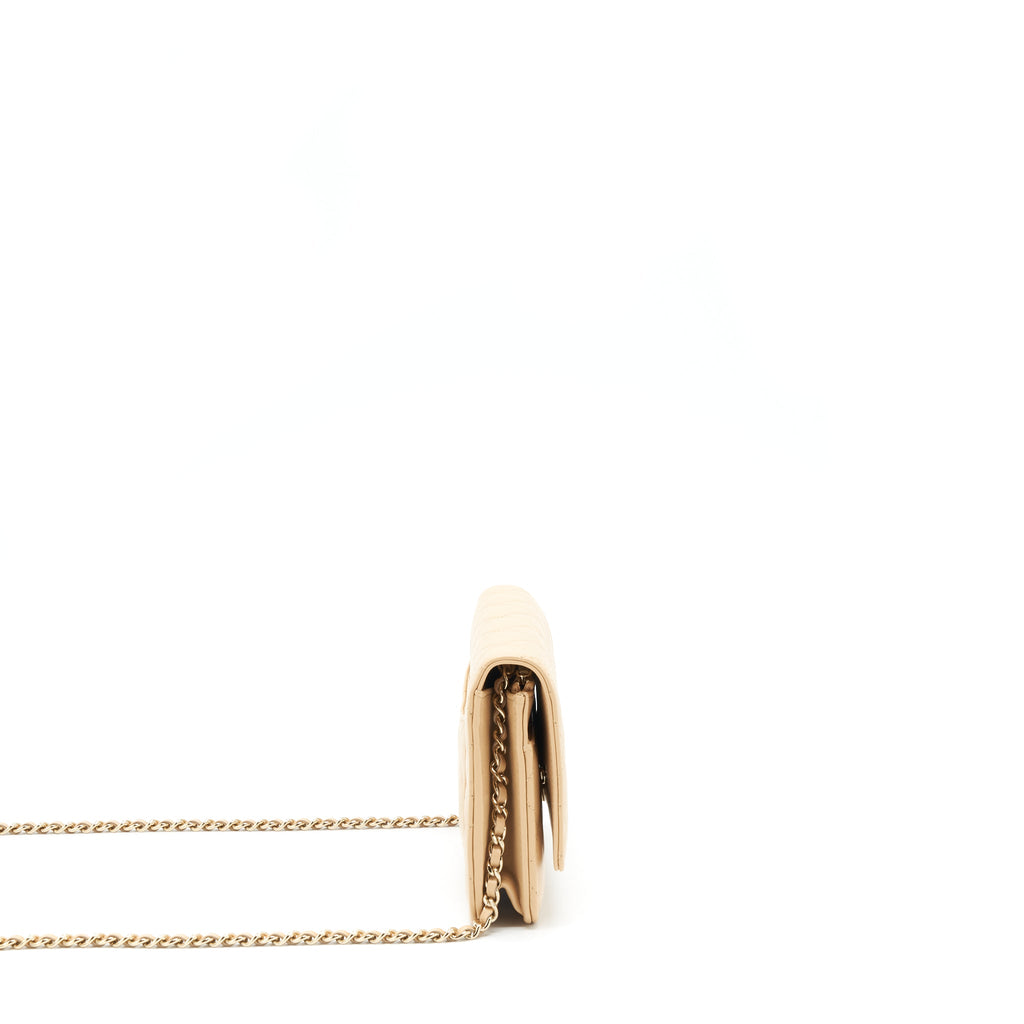 CHANEL CLASSIC WALLET ON CHAIN LAMBSKIN BEIGE LGHW（MICROCHIP）