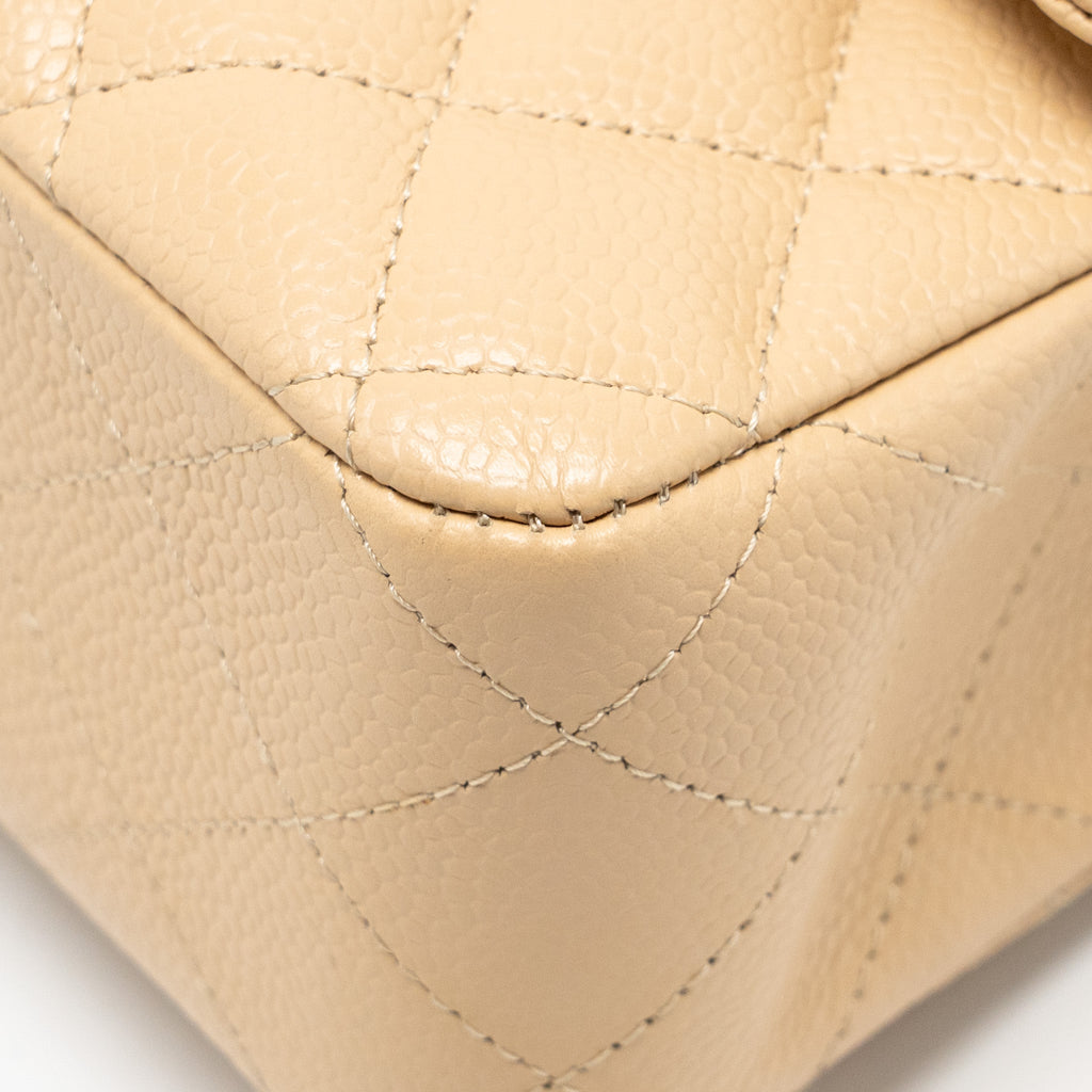 CHANEL MEDIUM CLASSIC DOUBLE FLAP BAG CAVIAR BEIGE SHW