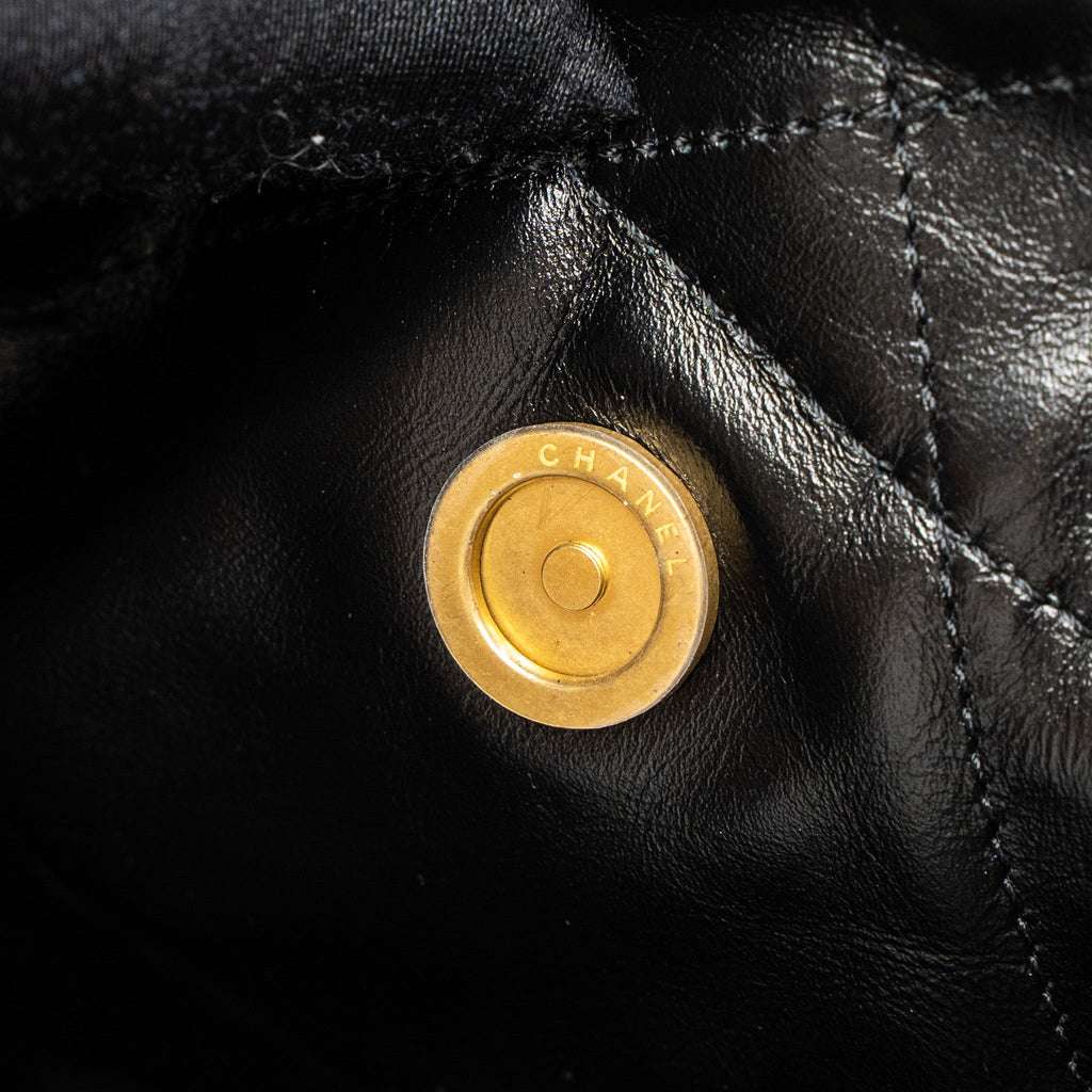 CHANEL SMALL 22 BAG SHINY CALFSKIN BLACK GHW (MICROCHIP)