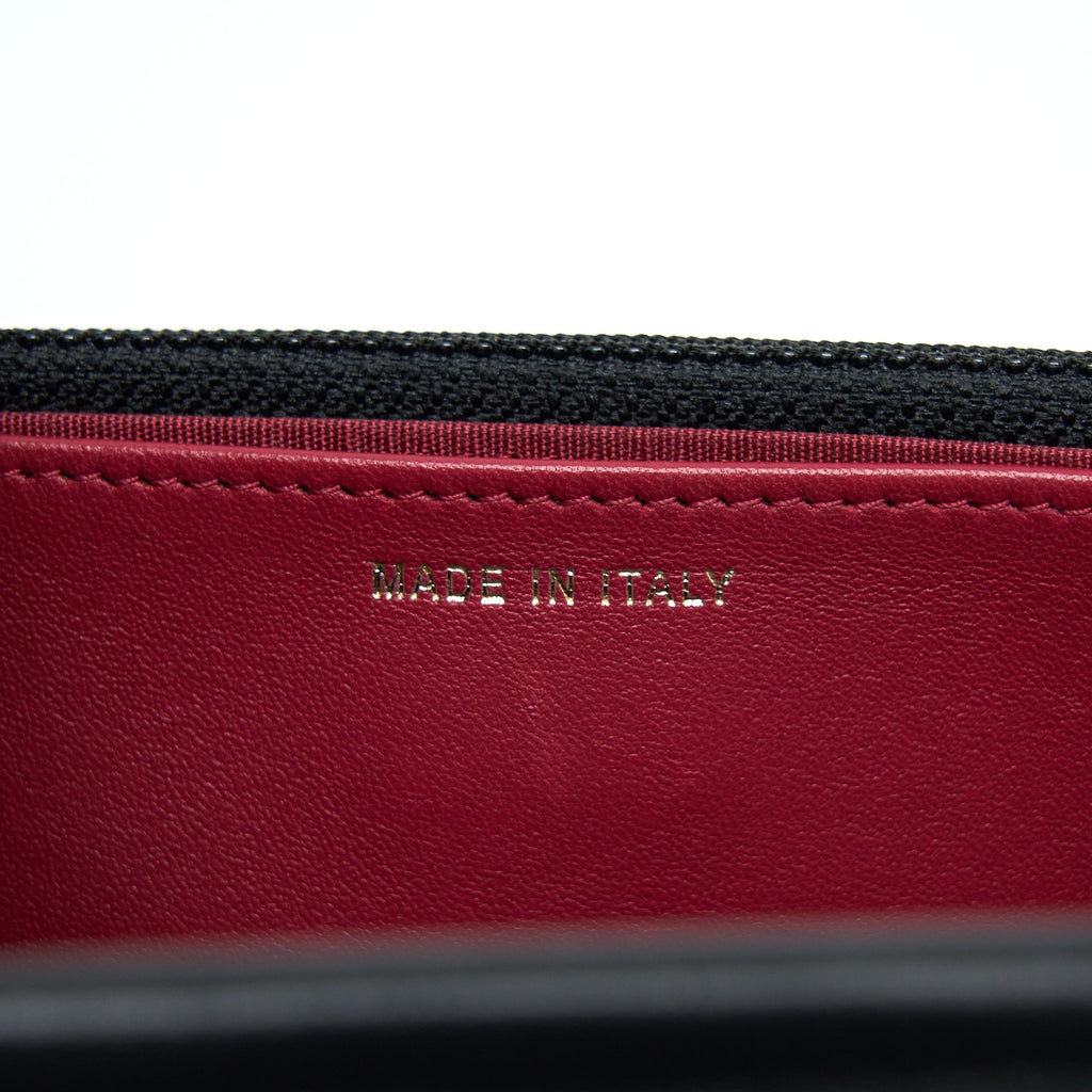 CHANEL 21S WALLET ON CHAIN WITH PEARL/CC LOGO ROUND HANDLE LAMBSKIN BLACK BRUSHED GHW