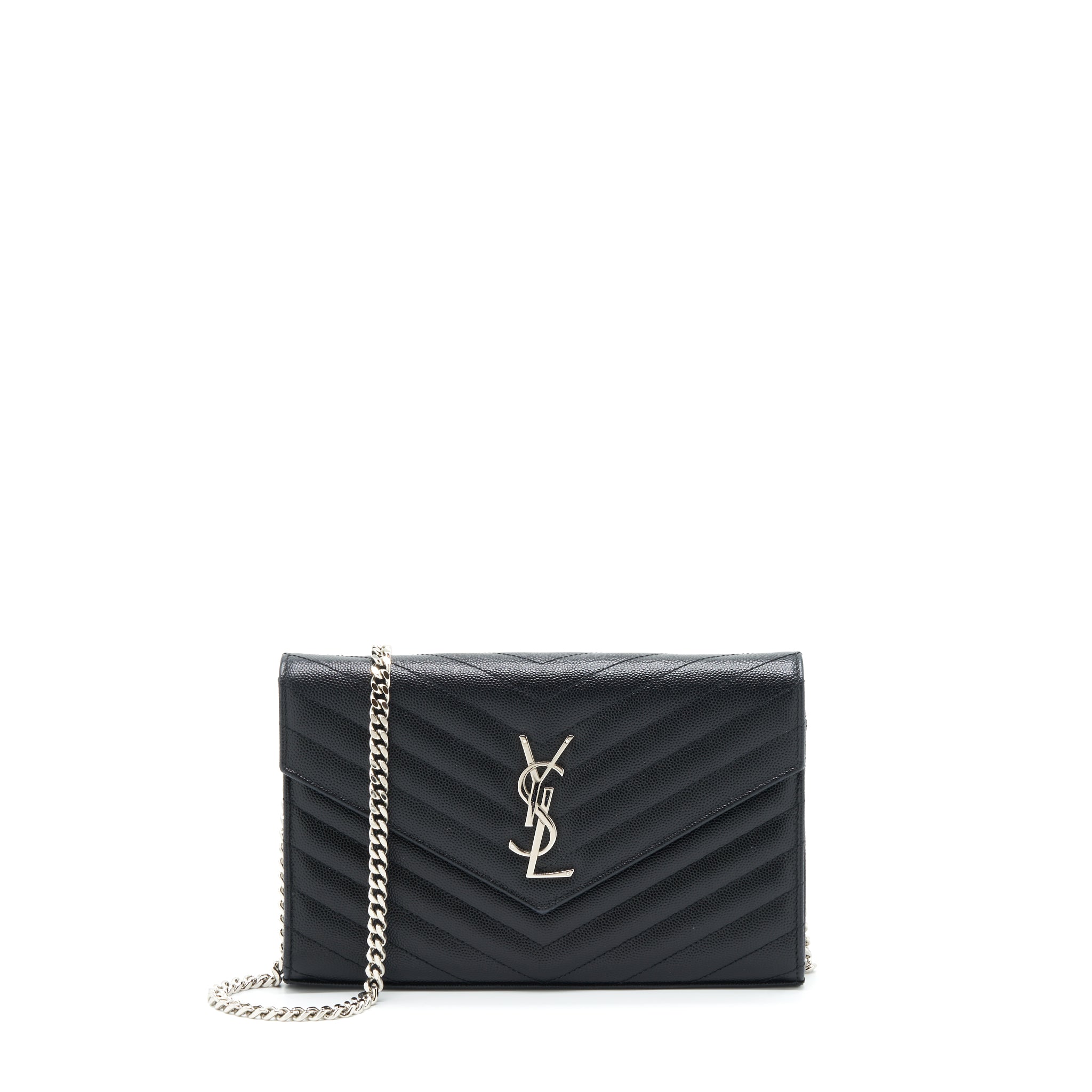 SAINT LAURENT/YSL CHAIN WALLET CROSSBODY BAG GRAIN CALFSKIN BLACK SHW