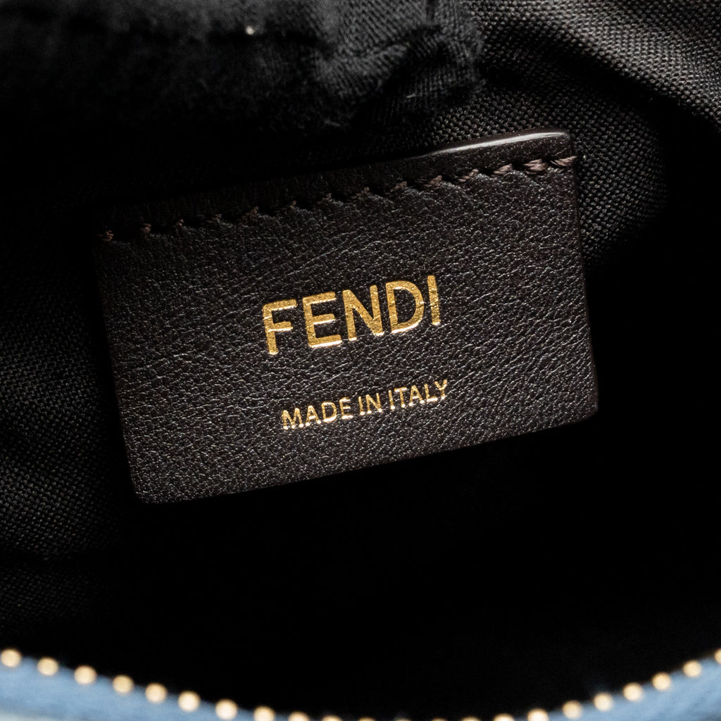 FENDI FENDIGRAPHY MINI BAG FF JACQUARD VELVET LIGHT BLUE/BROWN GHW