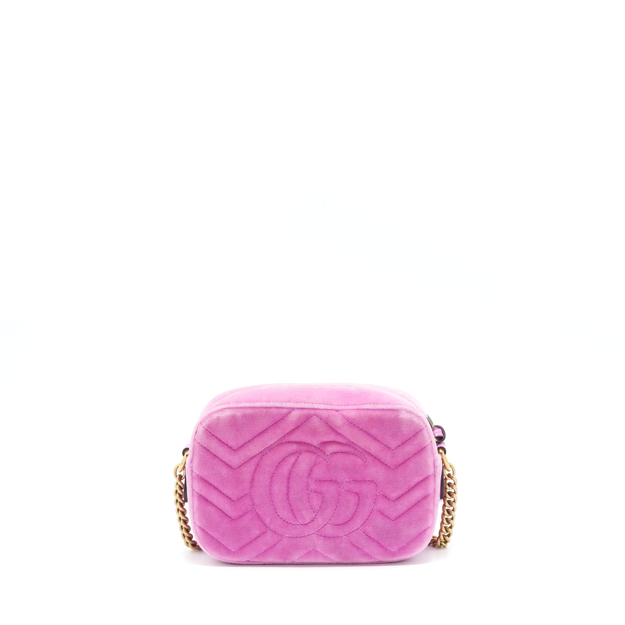 GUCCI GG MARMONT CAMERA BAG VELVET PINK WITH CRYSTAL GHW
