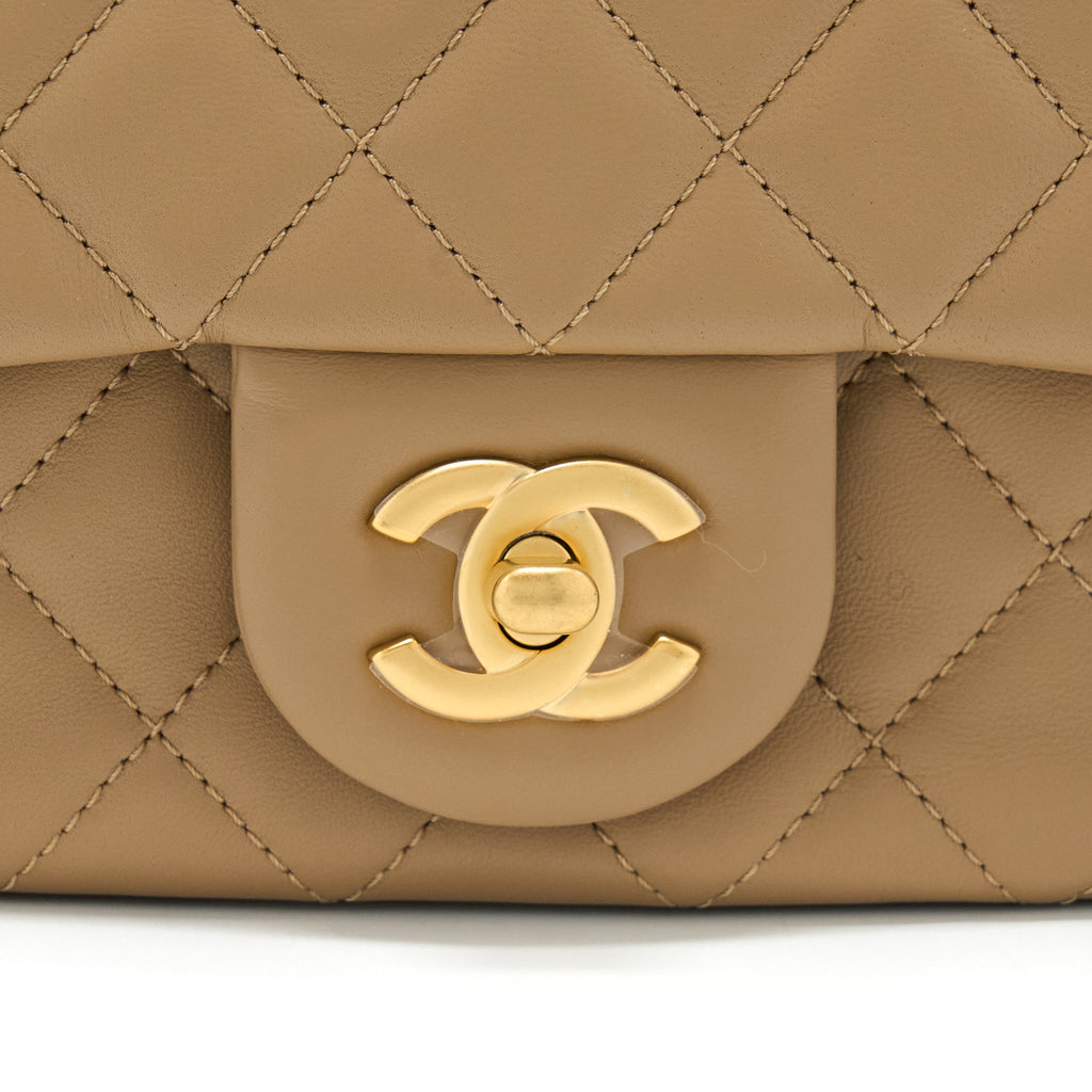CHANEL PEARL CRUSH MINI SQUARE FLAP BAG LAMBSKIN DARK BEIGE GHW(MICROCHIP)