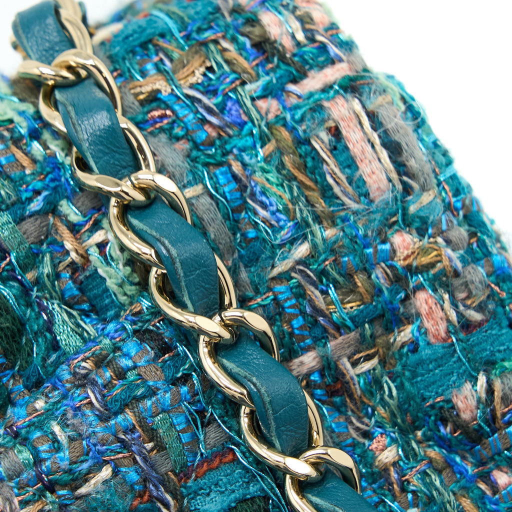 CHANEL MINI RECTANGULAR FLAP BAG TWEED MULTICOLOR GREEN LGHW