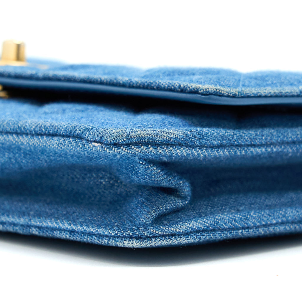 CHANEL DENIM PEARL CRUSH WALLET ON CHAIN DENIM BLUE BRUSHED GHW