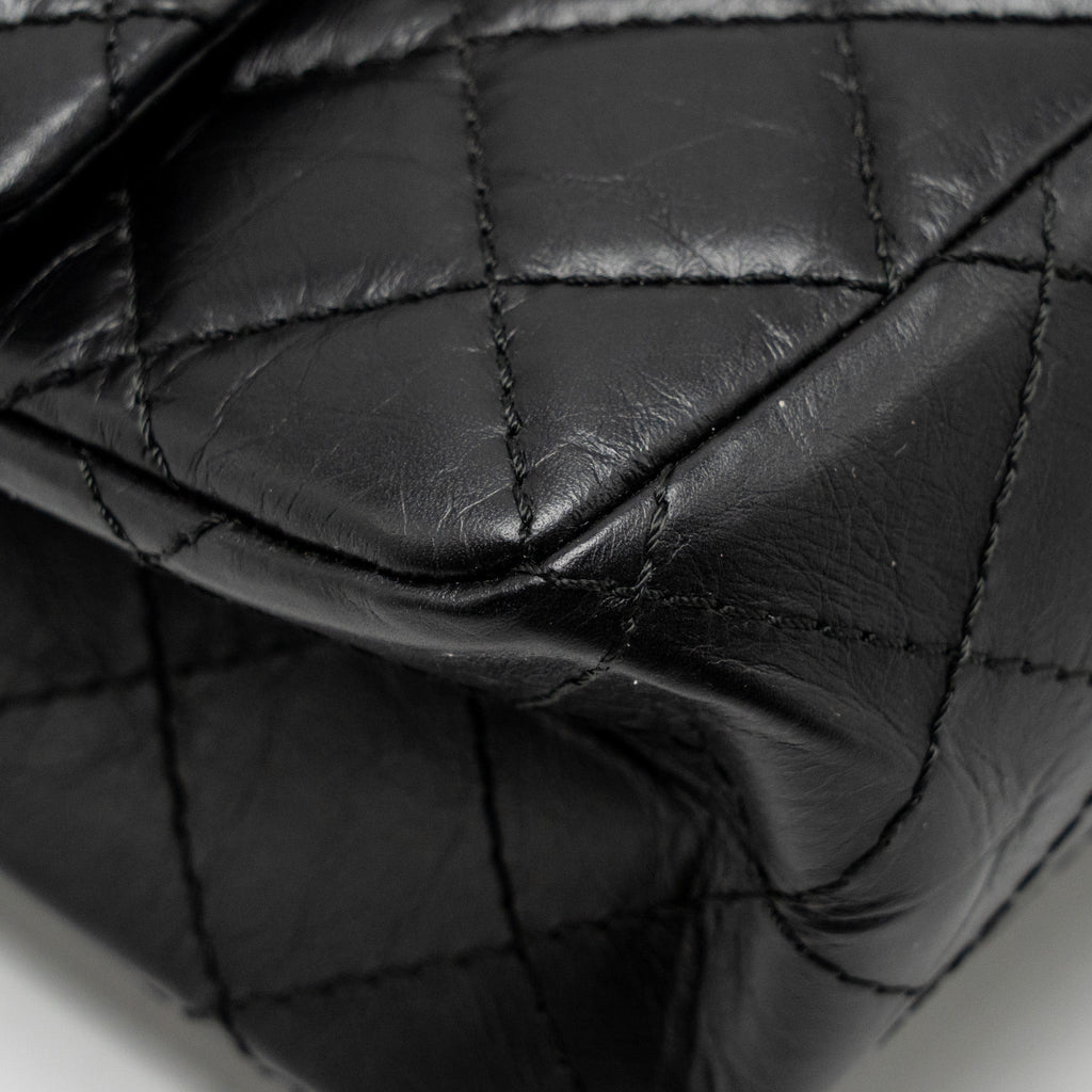 CHANEL LARGE 2.55 REISSUE FLAP BAG AGED CALFSKIN BLACK GHW