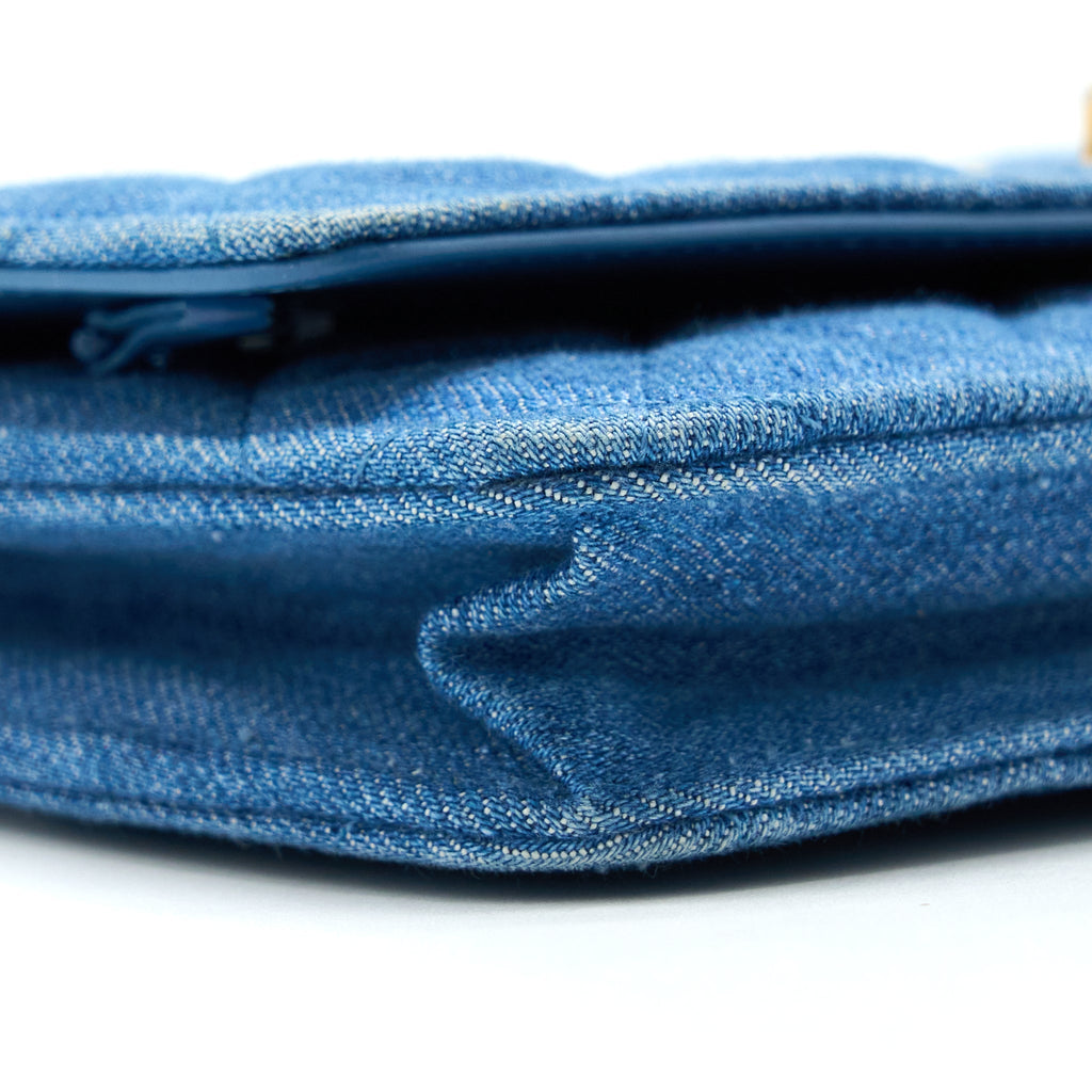 CHANEL DENIM PEARL CRUSH WALLET ON CHAIN DENIM BLUE BRUSHED GHW
