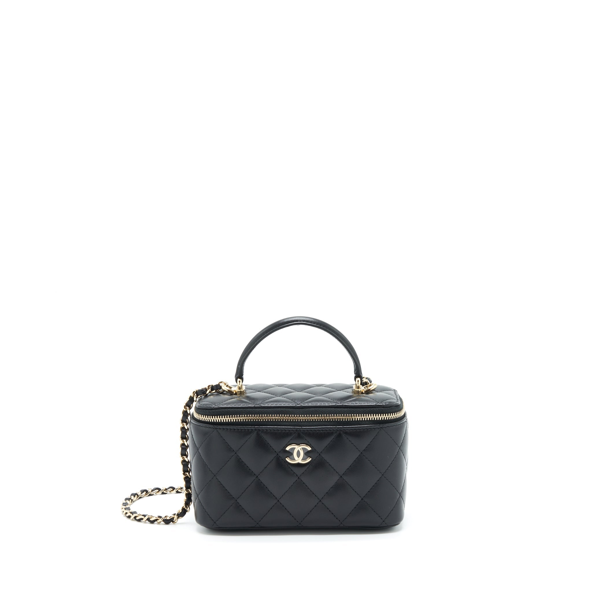 CHANEL TOP HANDLE LONG VANITY WITH CHAIN LAMBSKIN BLACK GHW