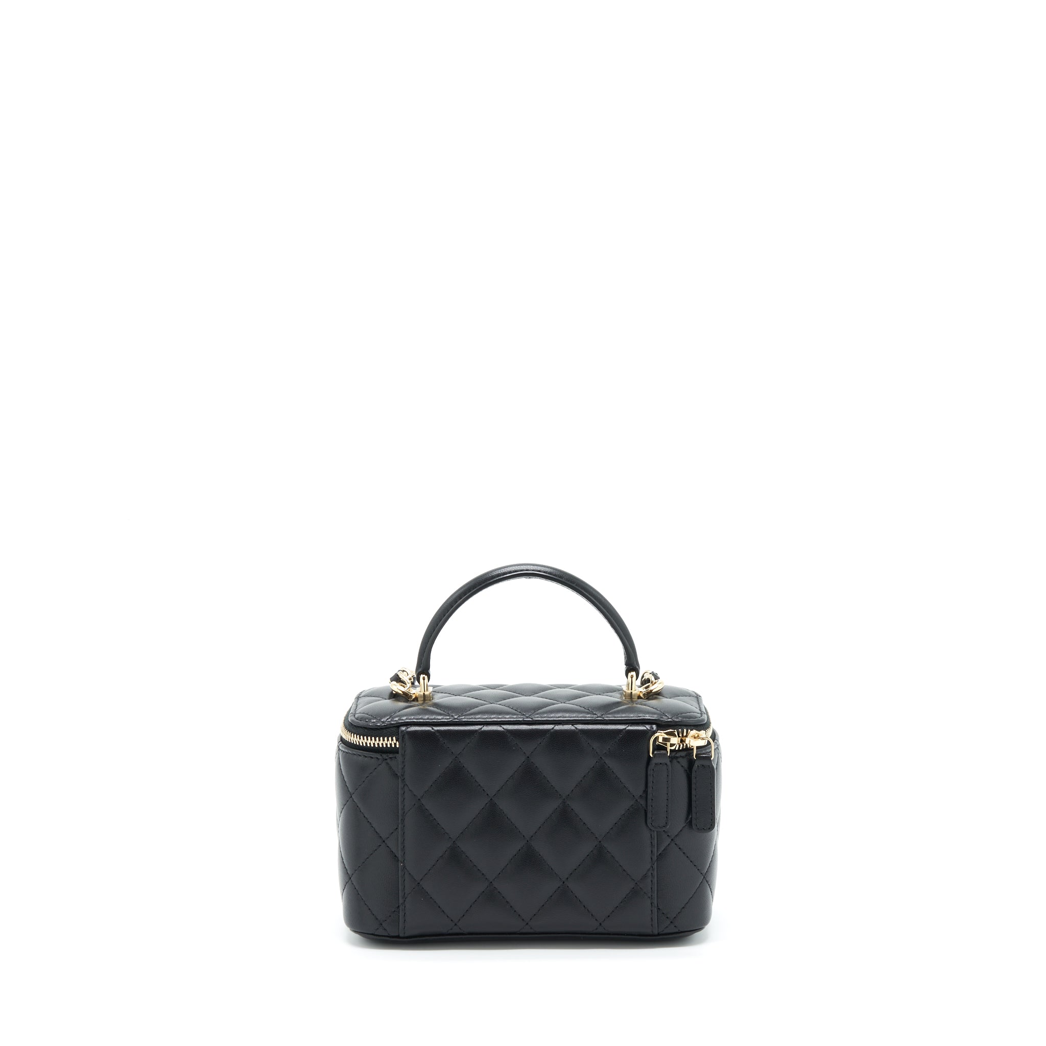 CHANEL TOP HANDLE LONG VANITY WITH CHAIN LAMBSKIN BLACK GHW