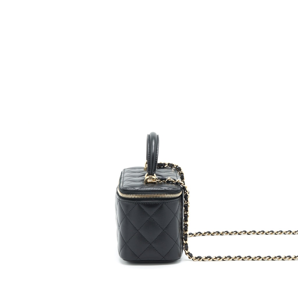 CHANEL TOP HANDLE LONG VANITY WITH CHAIN LAMBSKIN BLACK GHW