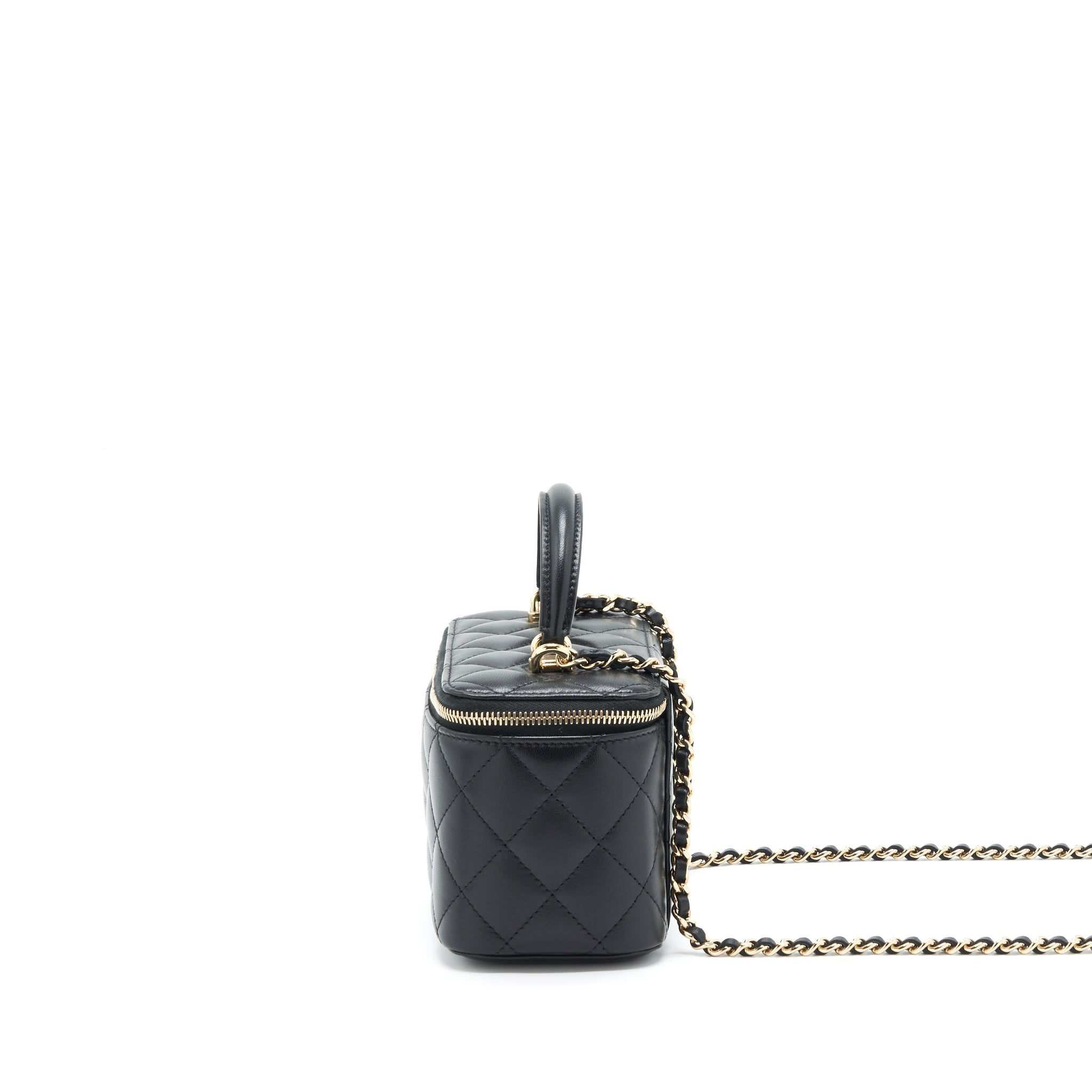 CHANEL TOP HANDLE LONG VANITY WITH CHAIN LAMBSKIN BLACK GHW