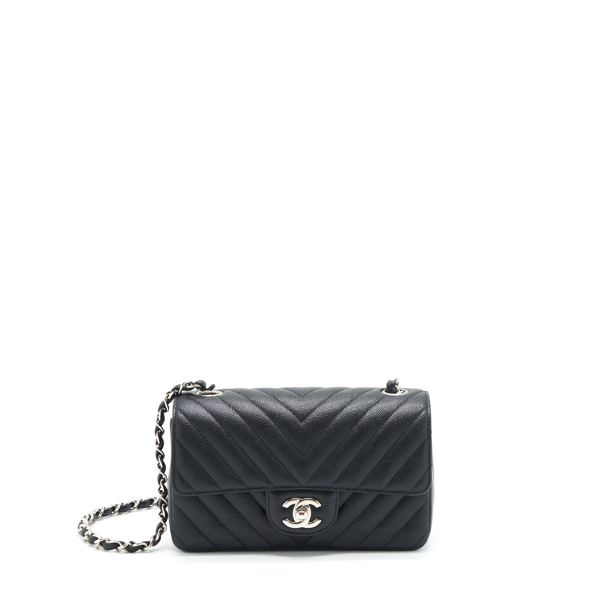 CHANEL CHEVRON MINI RECTANGULAR FLAP BAG CAVIAR BLACK SHW