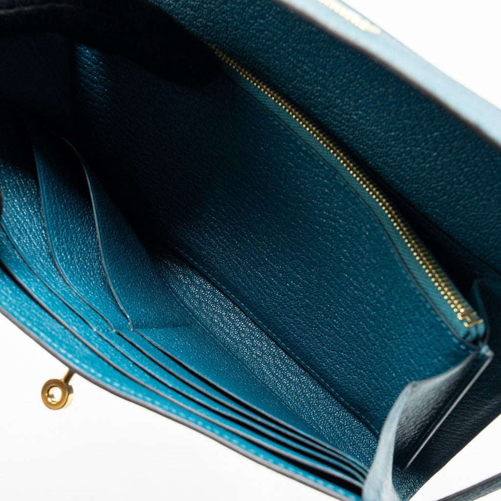 HERMES KELLY LONG WALLET CHÈVRE MYSORE VERT CYPRES GHW