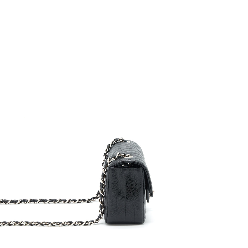 CHANEL CHEVRON MINI RECTANGULAR FLAP BAG CAVIAR BLACK SHW