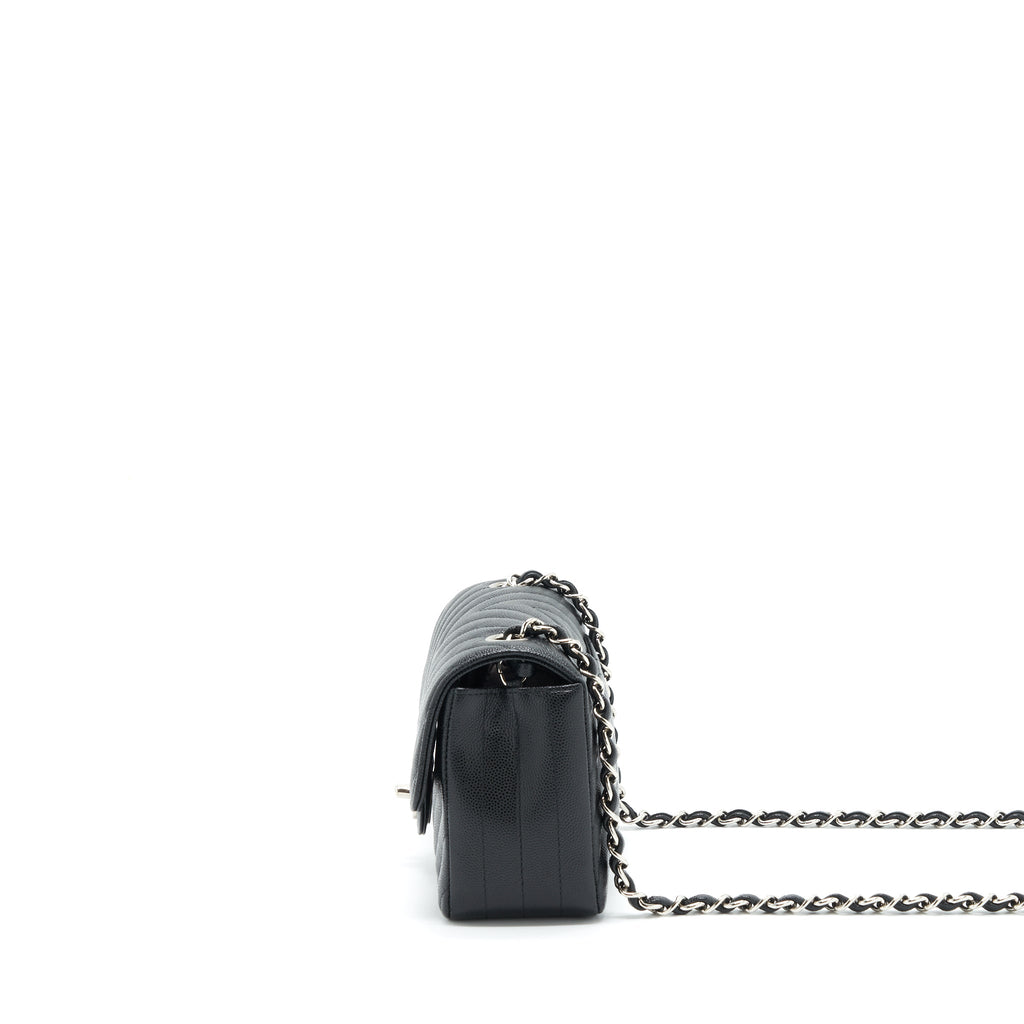 CHANEL CHEVRON MINI RECTANGULAR FLAP BAG CAVIAR BLACK SHW