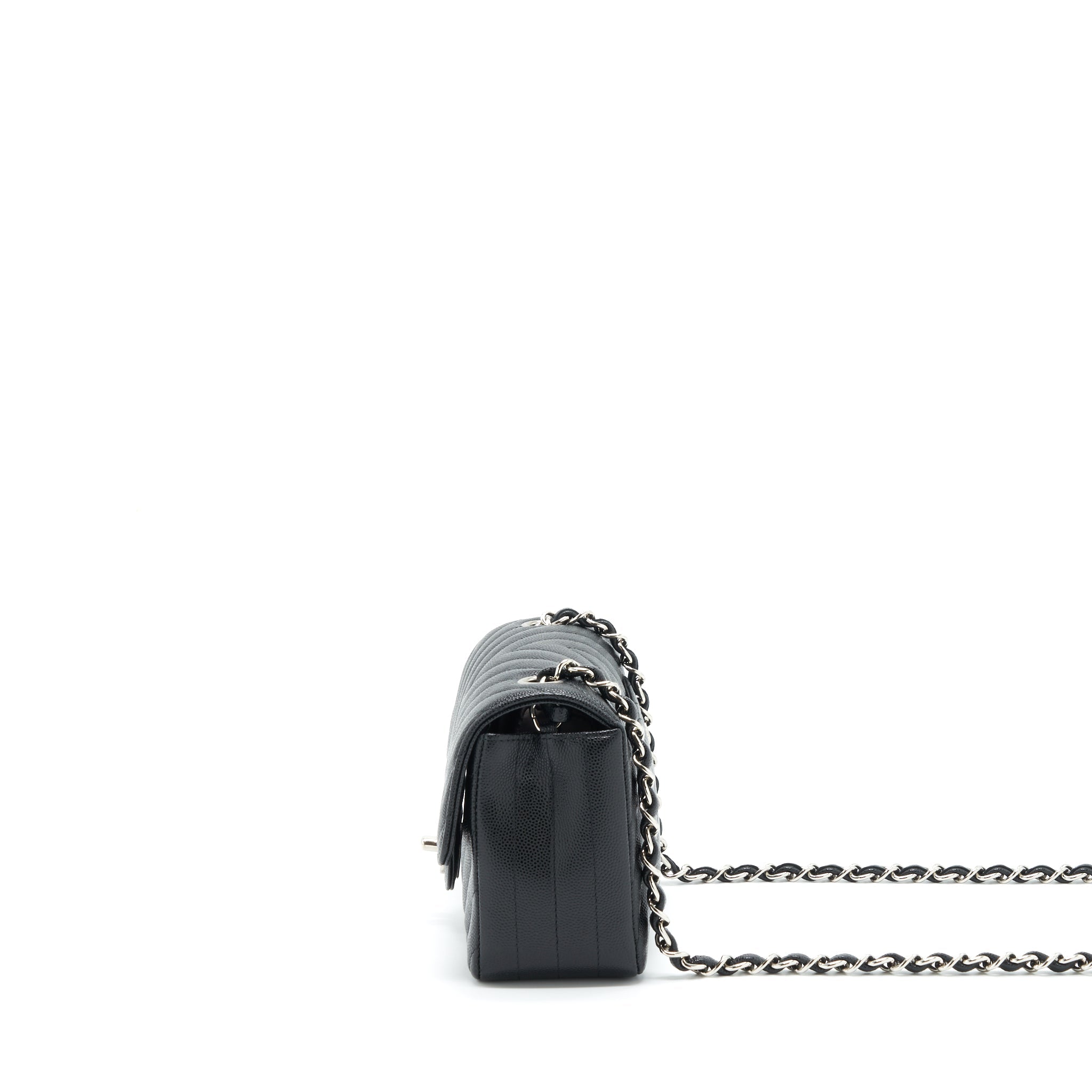CHANEL CHEVRON MINI RECTANGULAR FLAP BAG CAVIAR BLACK SHW
