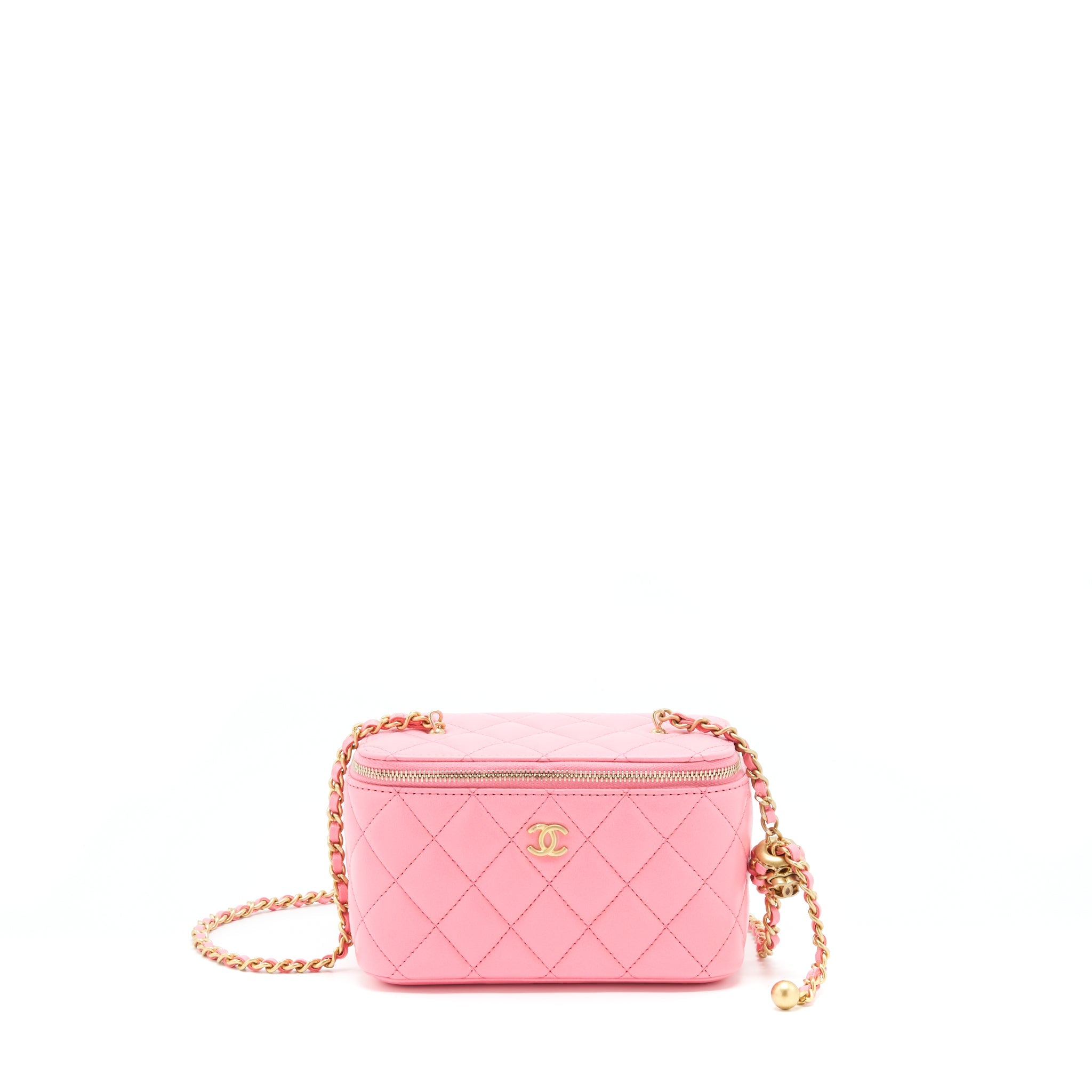 CHANEL 22S PEARL CRUSH LONG VANITY WITH CHAIN LAMBSKIN PINK GHW