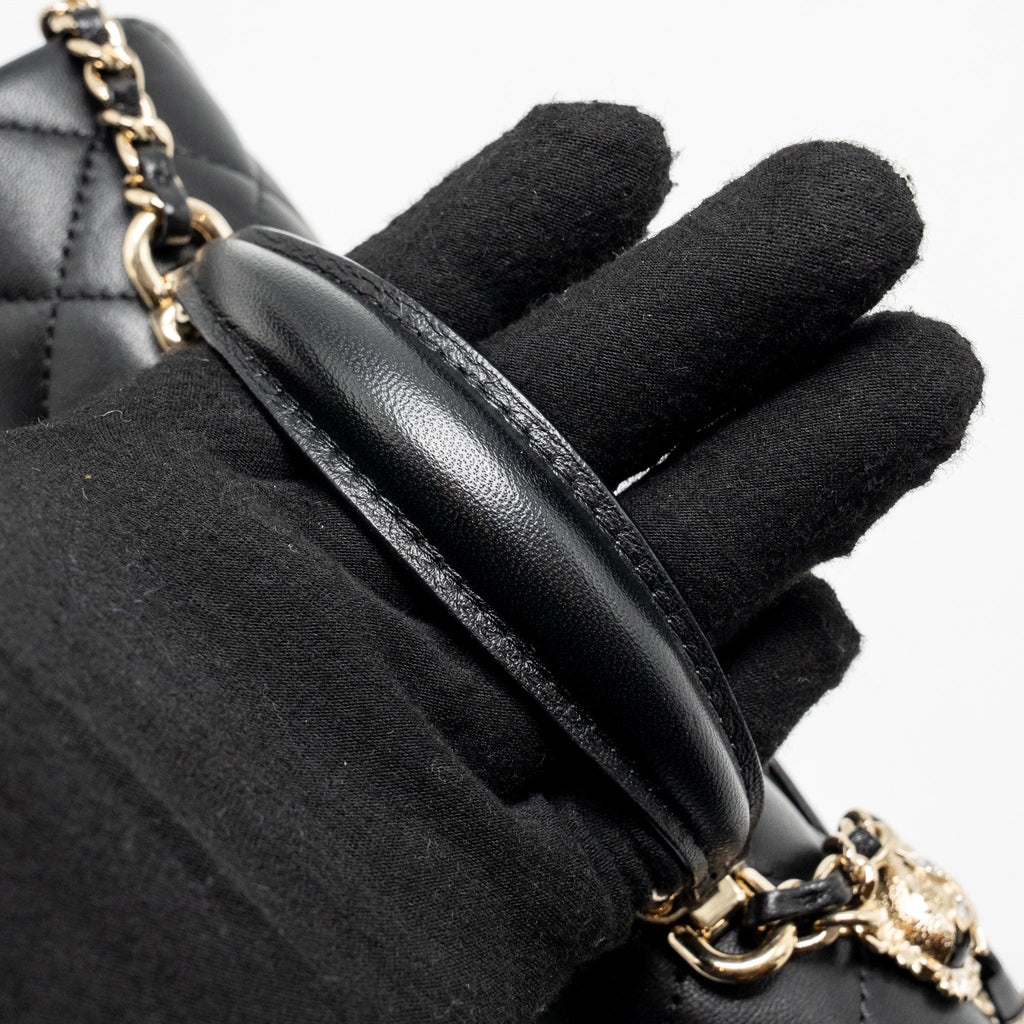 CHANEL TOP HANDLE MINI RECTANGULAR WITH DETAILED CHARM LAMBSKIN BLACK LGHW (MICROCHIP)