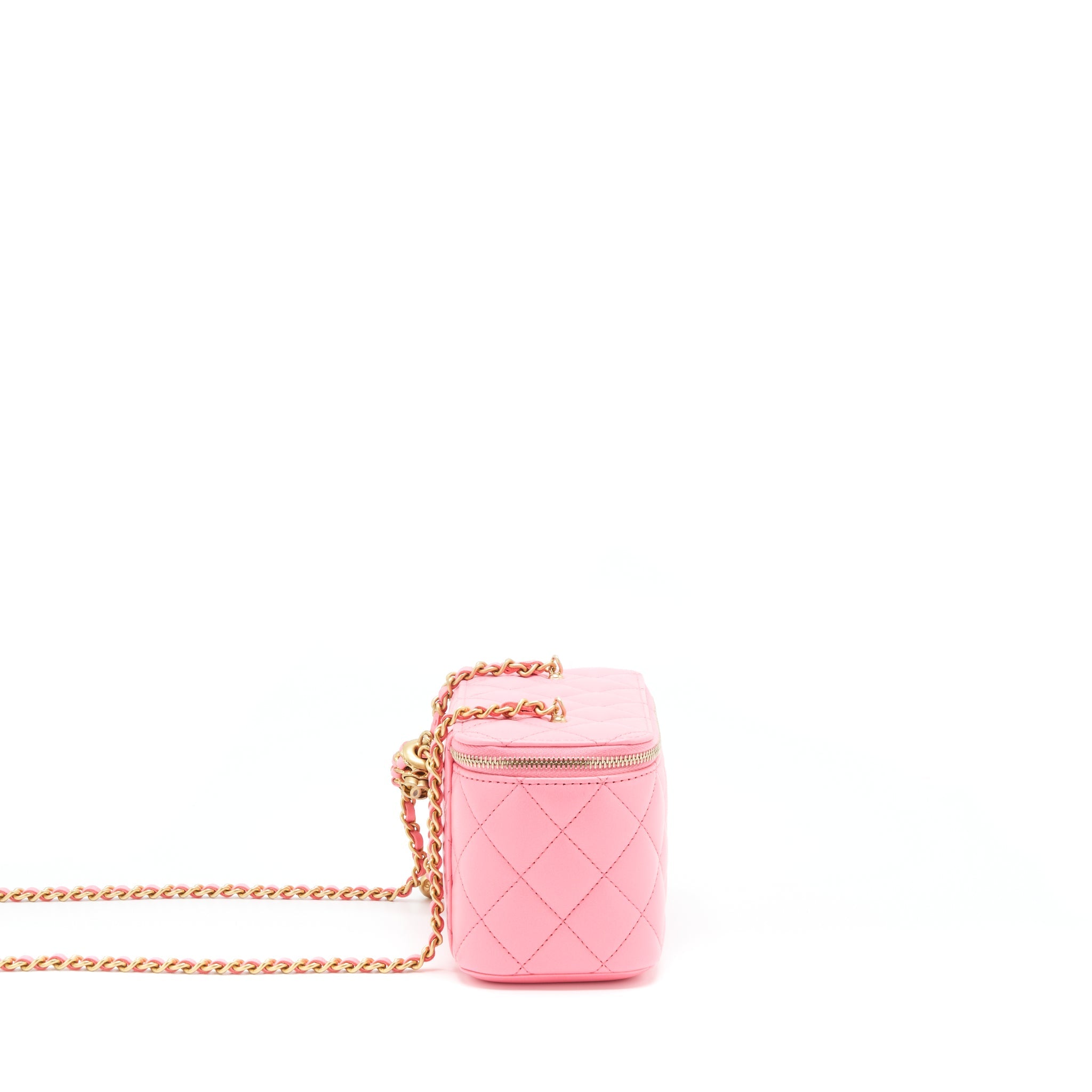 CHANEL 22S PEARL CRUSH LONG VANITY WITH CHAIN LAMBSKIN PINK GHW