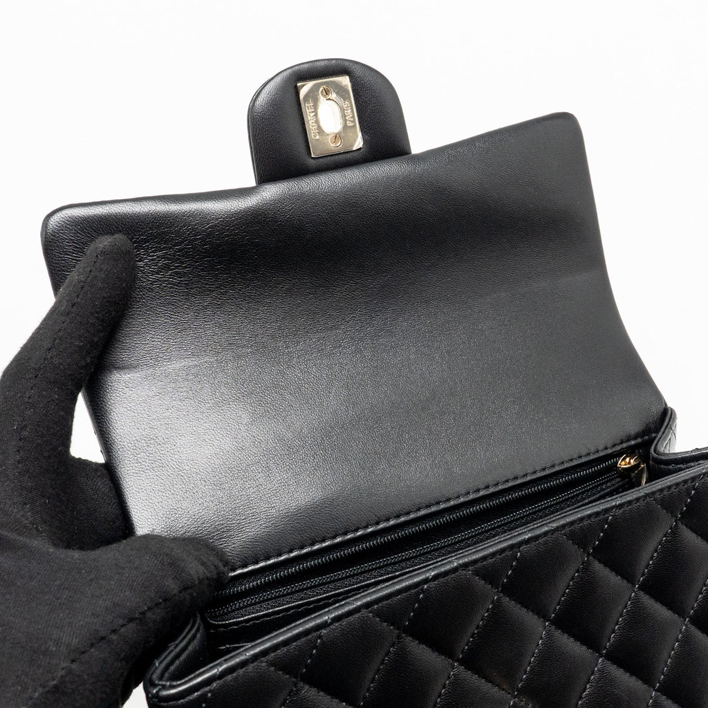 CHANEL TOP HANDLE MINI RECTANGULAR WITH DETAILED CHARM LAMBSKIN BLACK LGHW (MICROCHIP)