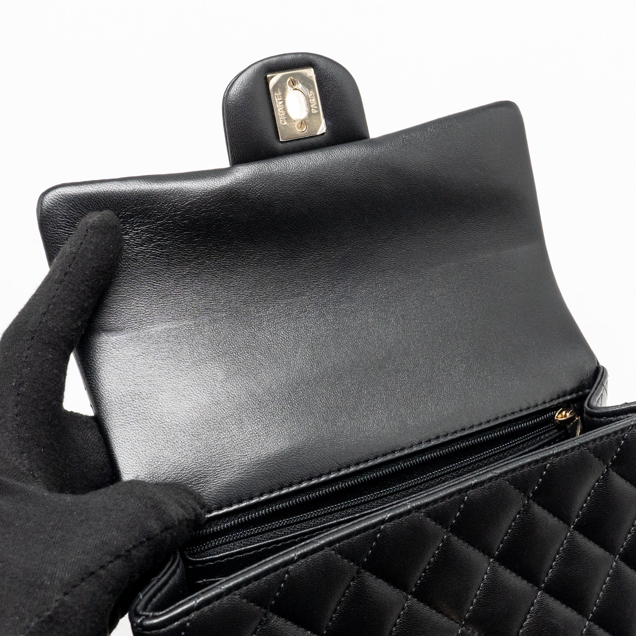 CHANEL TOP HANDLE MINI RECTANGULAR WITH DETAILED CHARM LAMBSKIN BLACK LGHW (MICROCHIP)