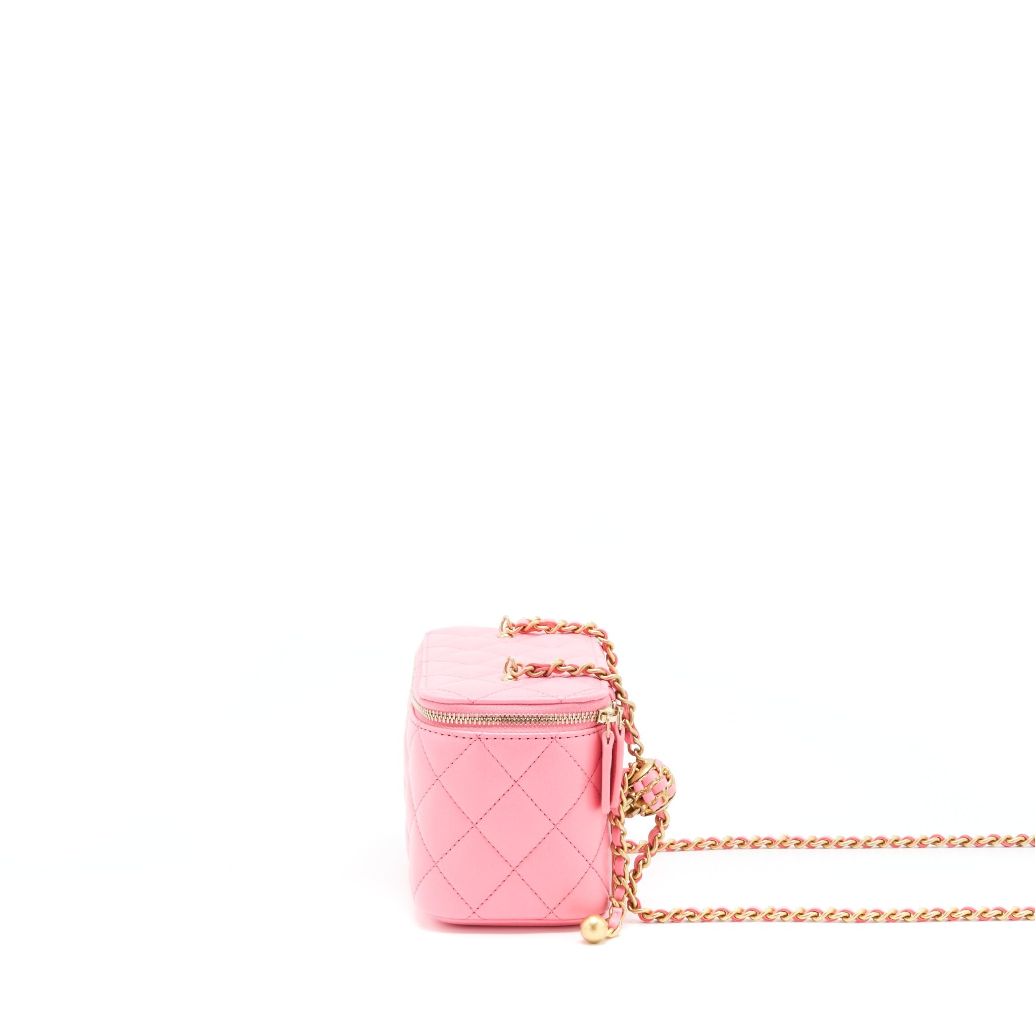 CHANEL 22S PEARL CRUSH LONG VANITY WITH CHAIN LAMBSKIN PINK GHW