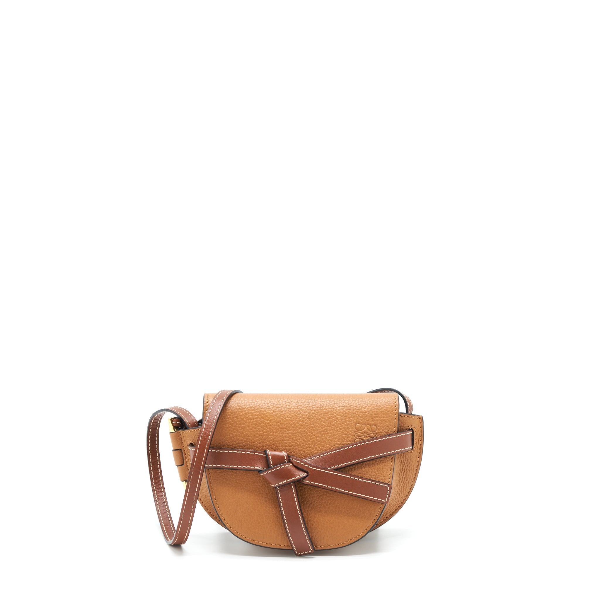 LOEWE MINI GATE BAG GRAIN CALFSKIN TAN GHW