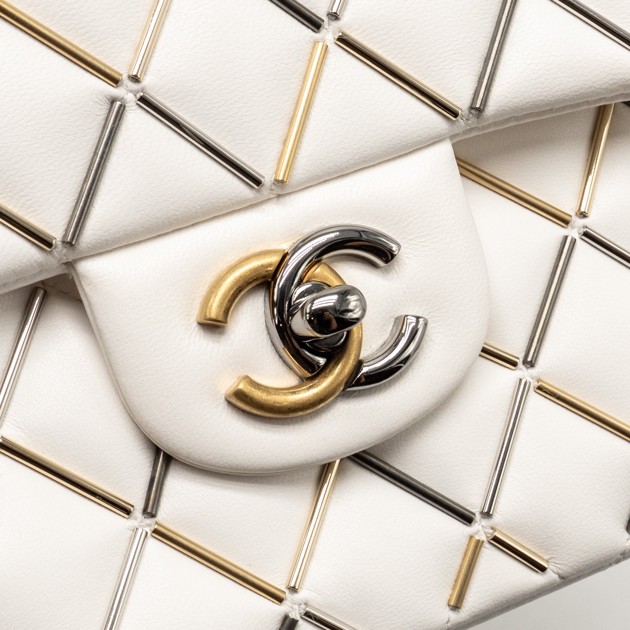 CHANEL BICOLOR METAL SMALL CLASSIC DOUBLE FLAP BAG LAMBSKIN WHITE MULITCOLOUR HARDWARE