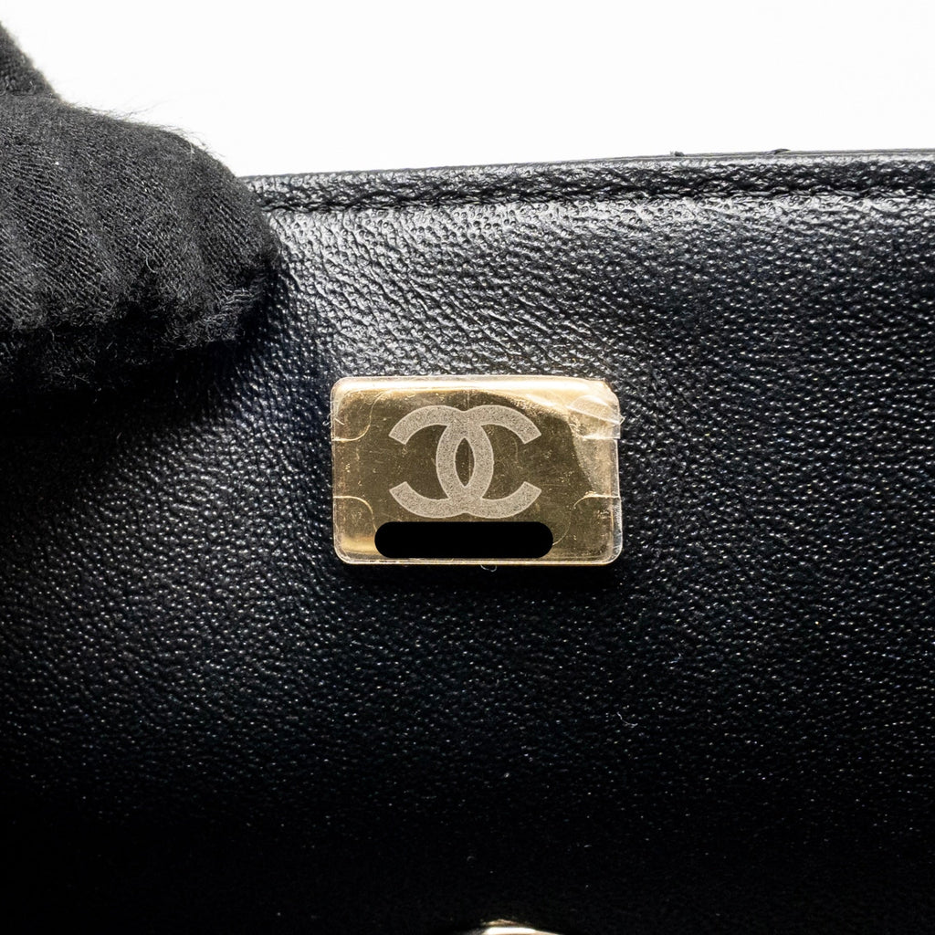 CHANEL TOP HANDLE MINI RECTANGULAR WITH DETAILED CHARM LAMBSKIN BLACK LGHW (MICROCHIP)