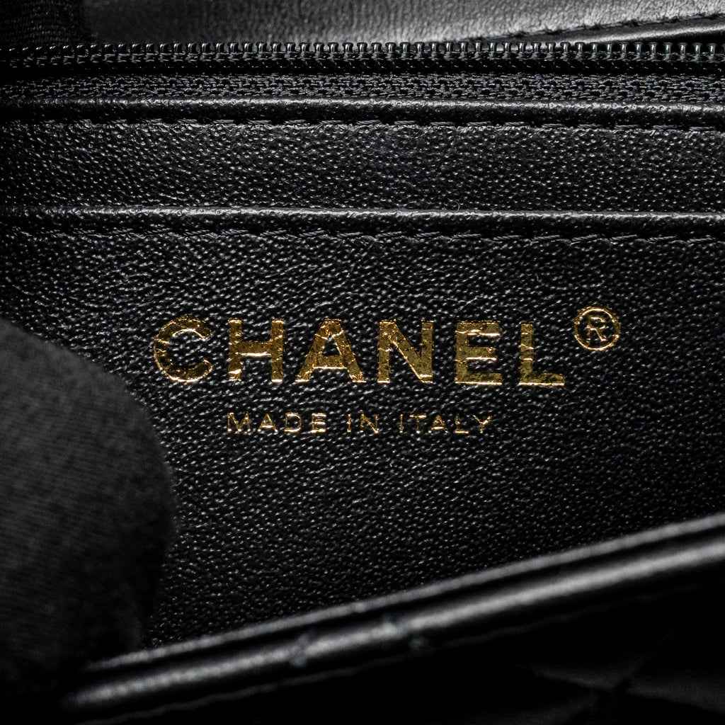 CHANEL TOP HANDLE MINI RECTANGULAR WITH DETAILED CHARM LAMBSKIN BLACK LGHW (MICROCHIP)
