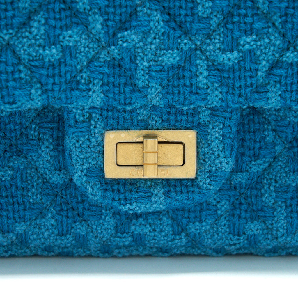 CHANEL TWEED 2.55 SMALL REISSUE FLAP BAG BLUE BRUSHED GHW