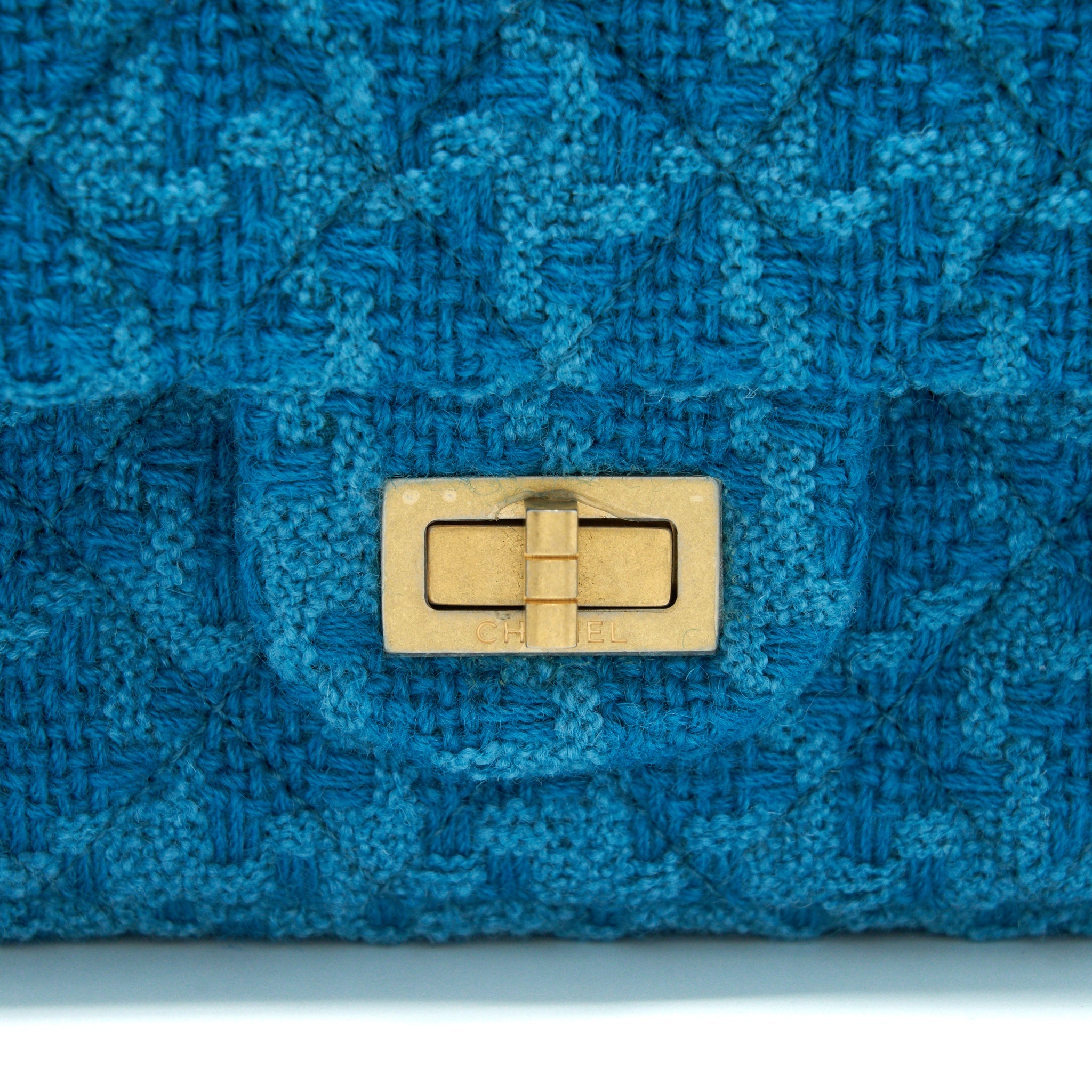 CHANEL TWEED 2.55 SMALL REISSUE FLAP BAG BLUE BRUSHED GHW