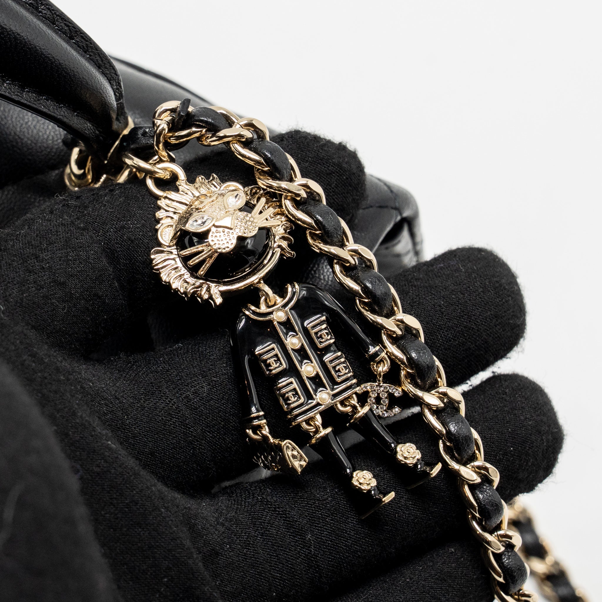 CHANEL TOP HANDLE MINI RECTANGULAR WITH DETAILED CHARM LAMBSKIN BLACK LGHW (MICROCHIP)