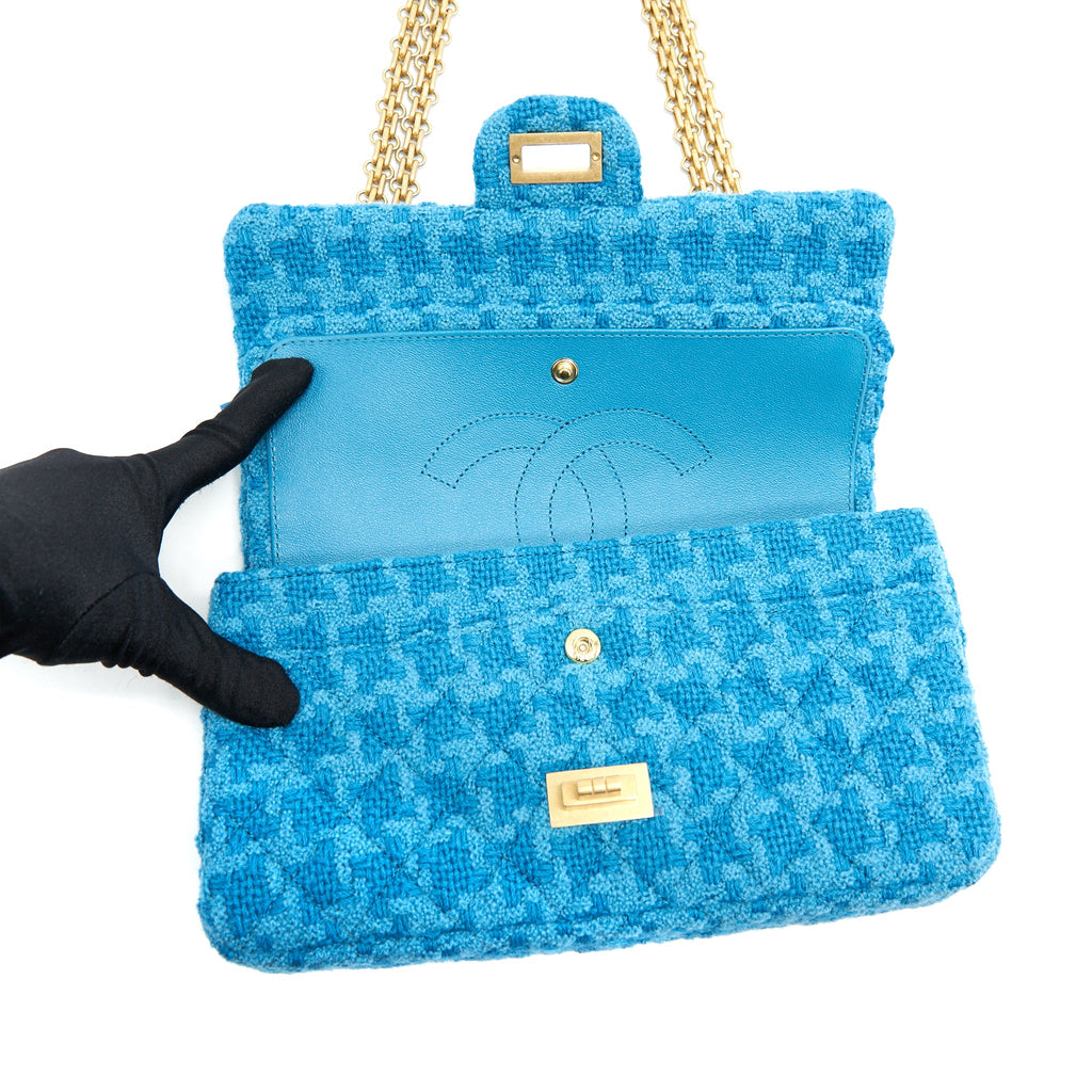 CHANEL TWEED 2.55 SMALL REISSUE FLAP BAG BLUE BRUSHED GHW