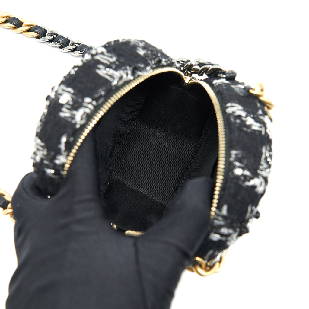 CHANEL TWEED 19 ROUND CLUTCH WITH CHAIN