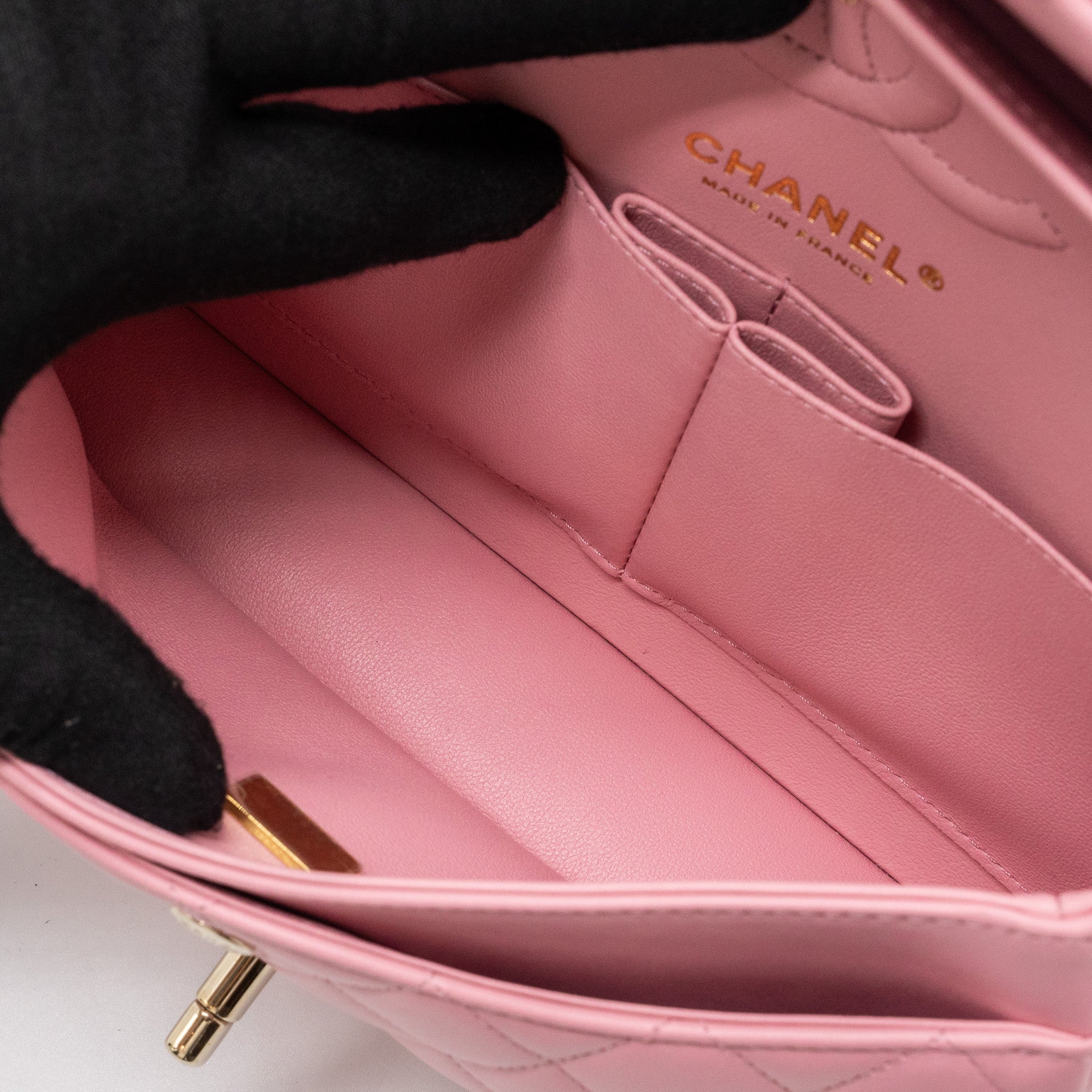 CHANEL SMALL CLASSIC DOUBLE FLAP BAG LAMBSKIN PINK LGHW(MICROCHIP)