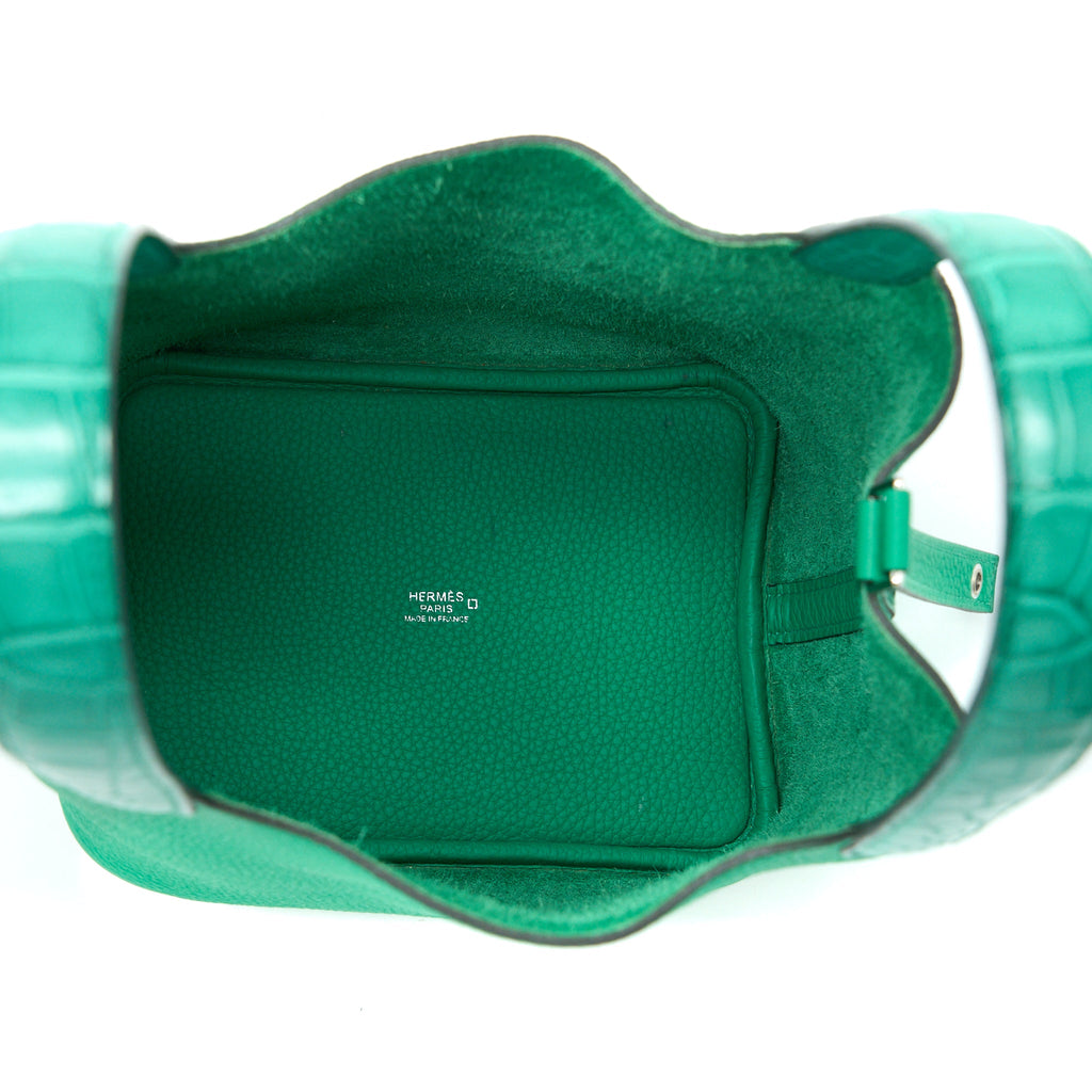 HERMES PICOTIN 18 LOCK BAG ALLIGATOR TOUCH CLEMENCE MENTHE/VERT JADE SHW