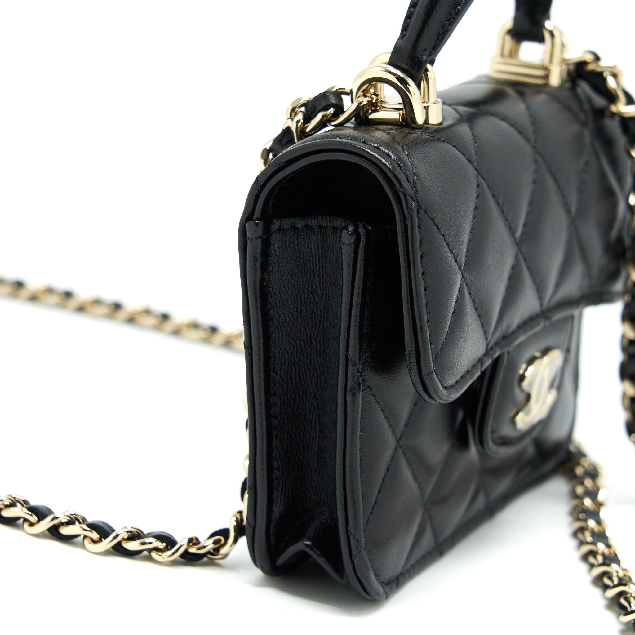 CHANEL 21K FLAP COIN PURSE WITH CHAIN BLACK LGHW