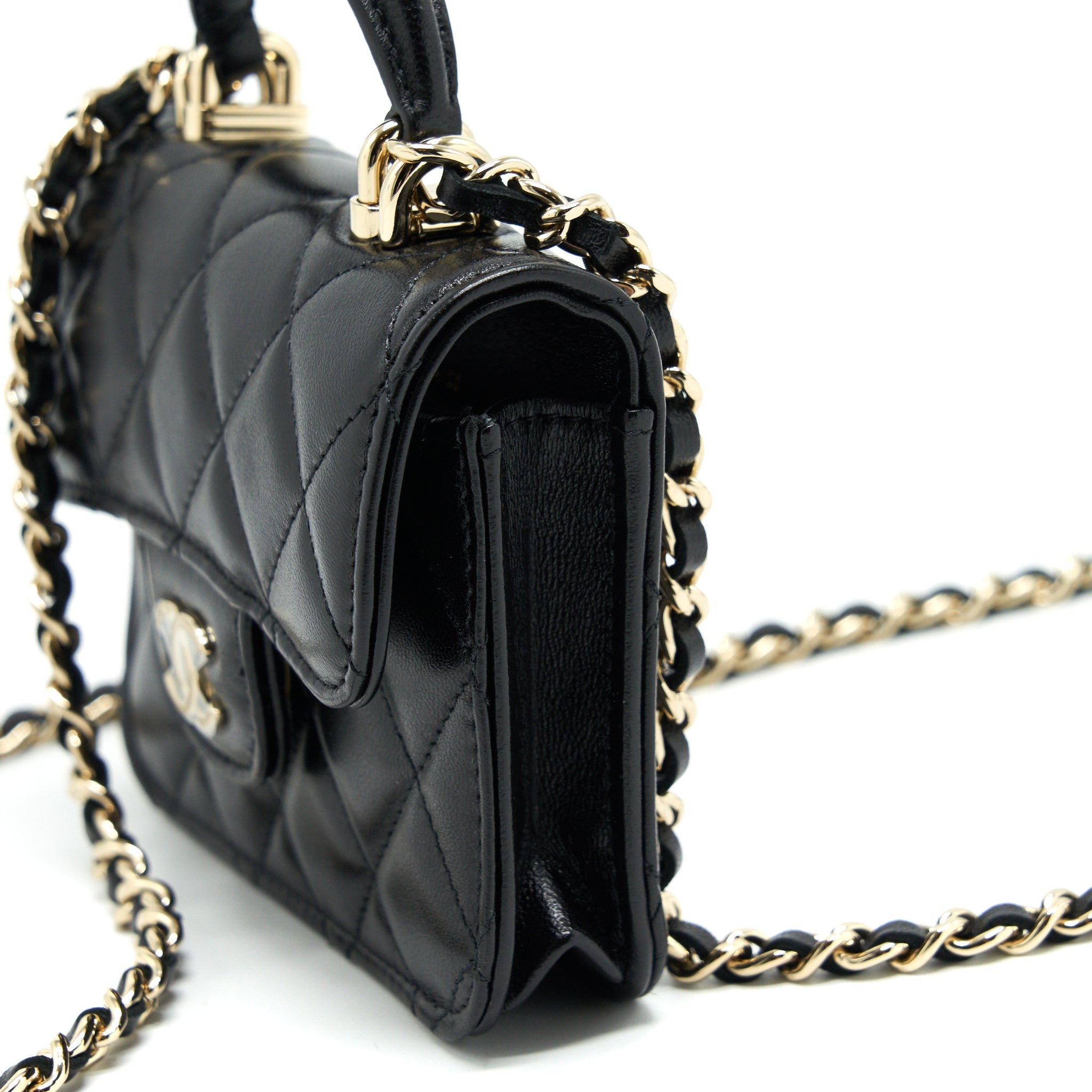 CHANEL 21K FLAP COIN PURSE WITH CHAIN BLACK LGHW